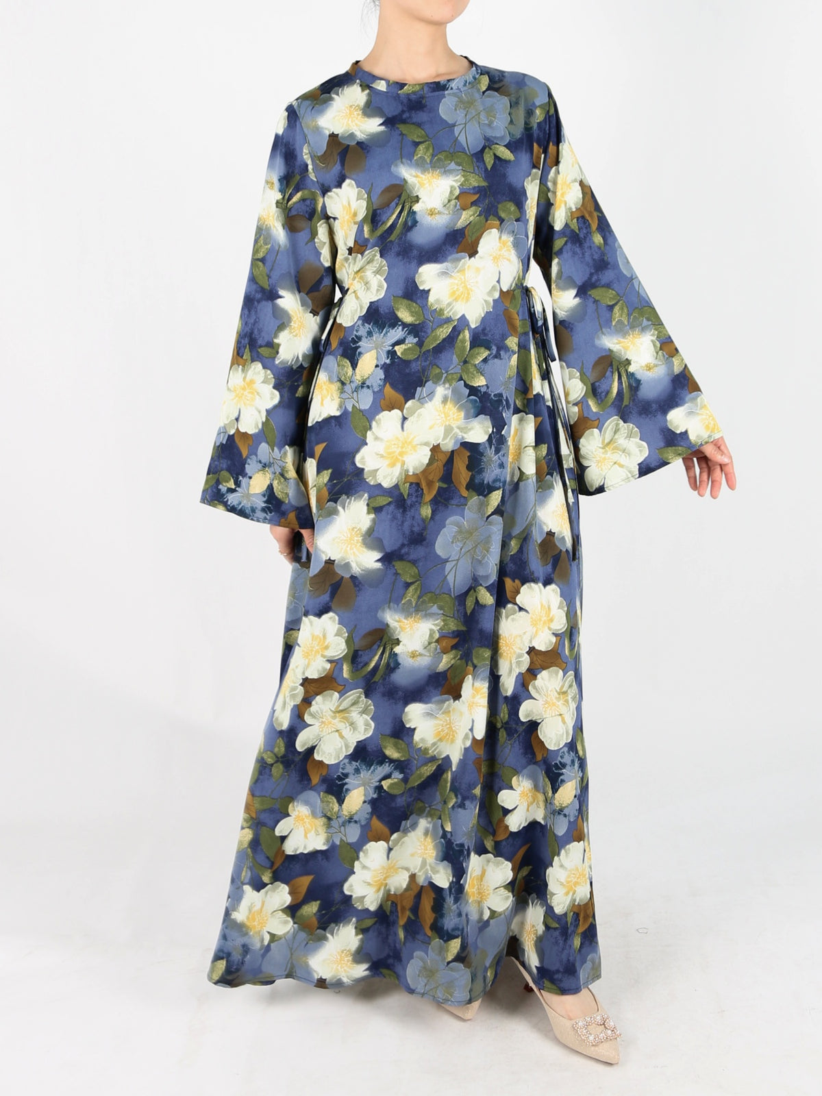 FUMIDAR Dalia Side-Tie Maxi Dress in Golden Floral — view 4