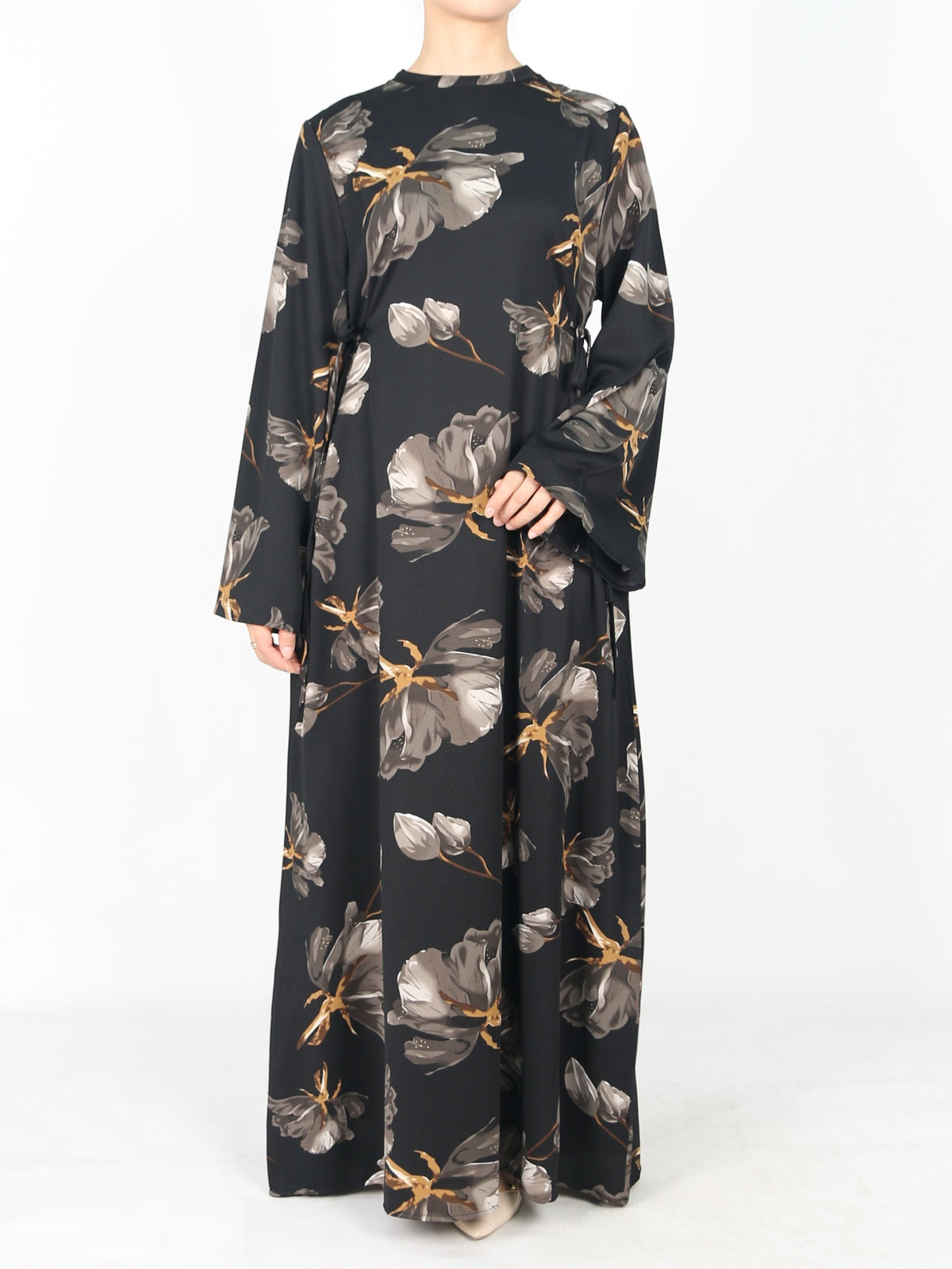 FUMIDAR Dalia Side-Tie Maxi Dress in Grey Floral — view 1