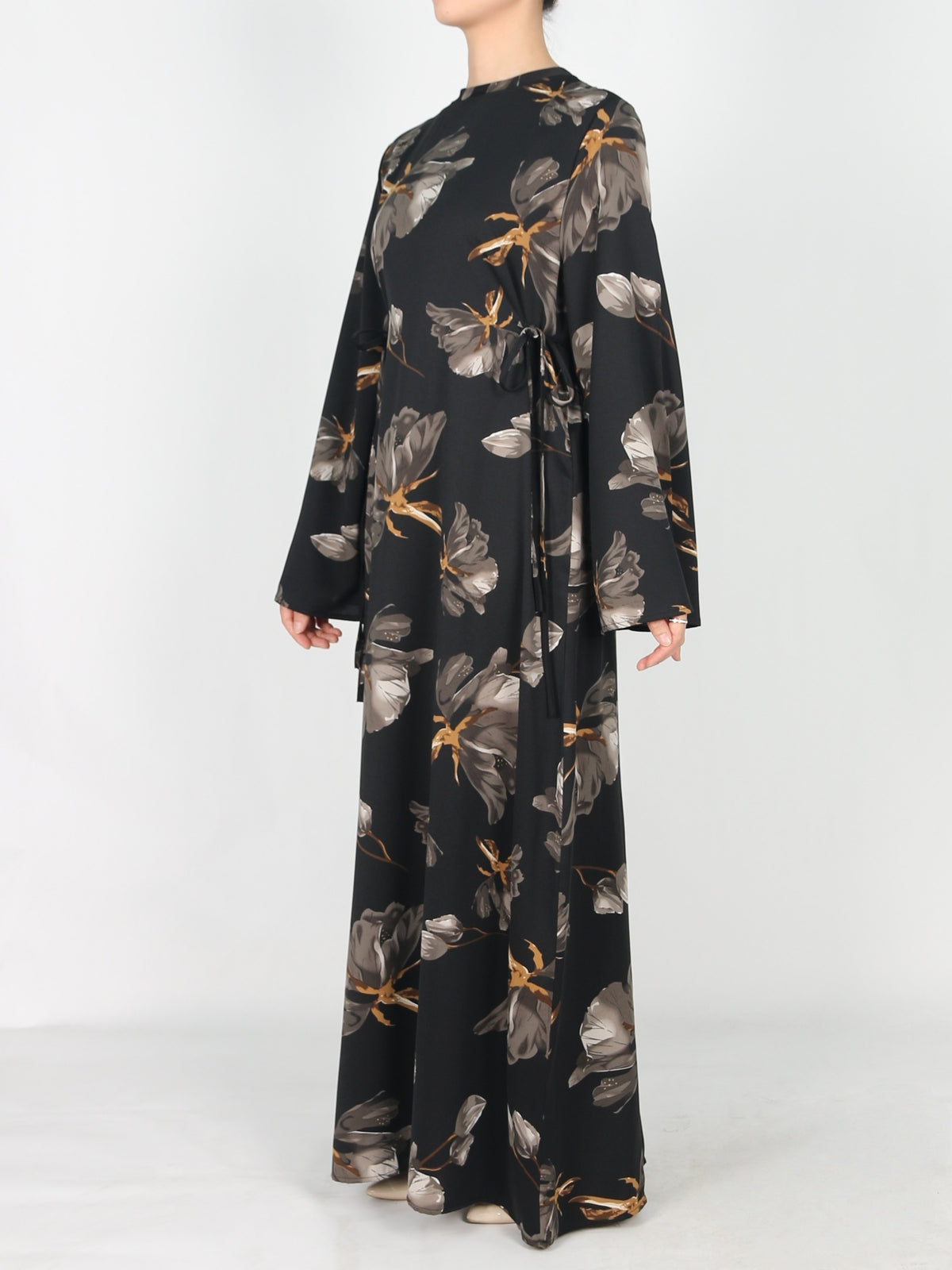 FUMIDAR Dalia Side-Tie Maxi Dress in Grey Floral — view 2