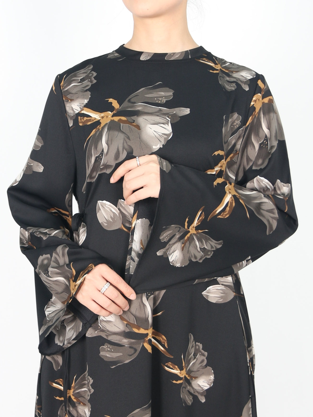FUMIDAR Dalia Side-Tie Maxi Dress in Grey Floral — view 5