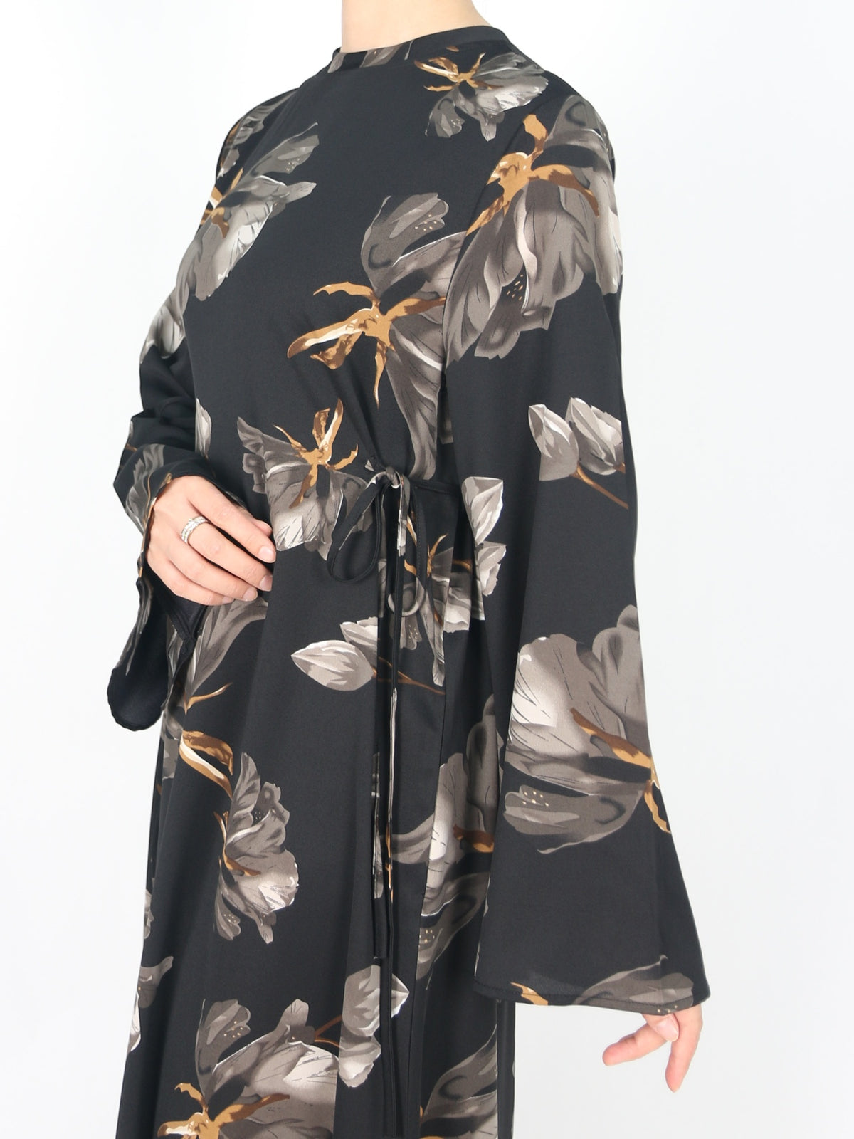 FUMIDAR Dalia Side-Tie Maxi Dress in Grey Floral — view 6
