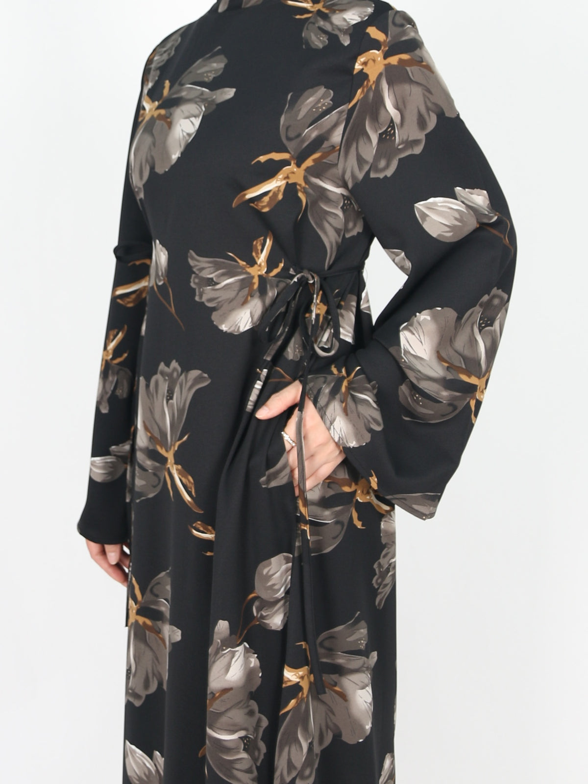 FUMIDAR Dalia Side-Tie Maxi Dress in Grey Floral — view 7