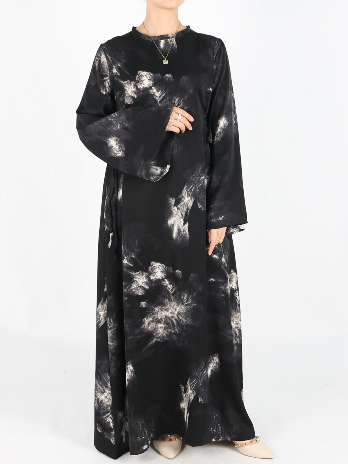 FUMIDAR Dalia Side-Tie Maxi Dress in Monochrome Abstract — view 2