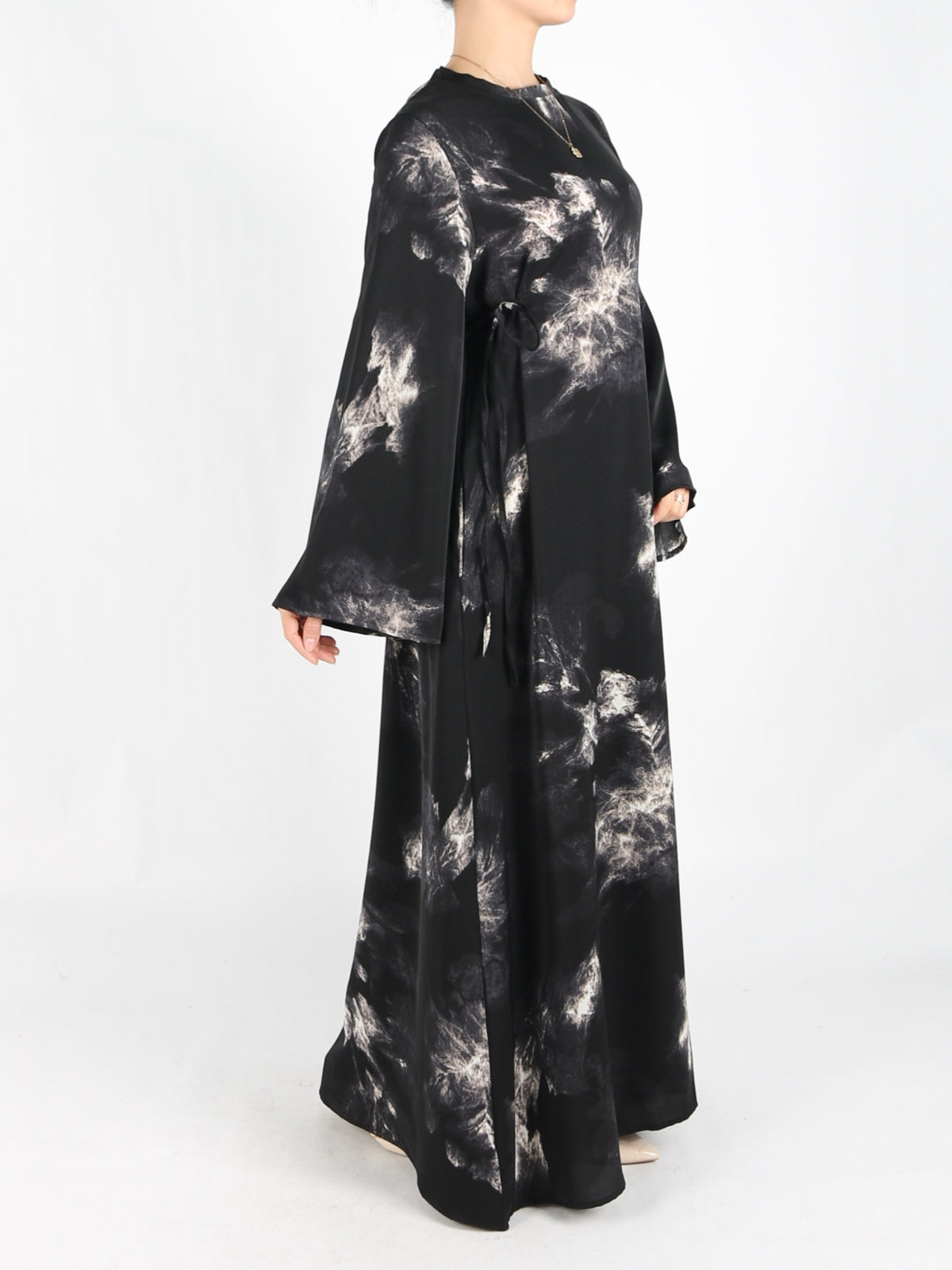 FUMIDAR Dalia Side-Tie Maxi Dress in Monochrome Abstract — view 3