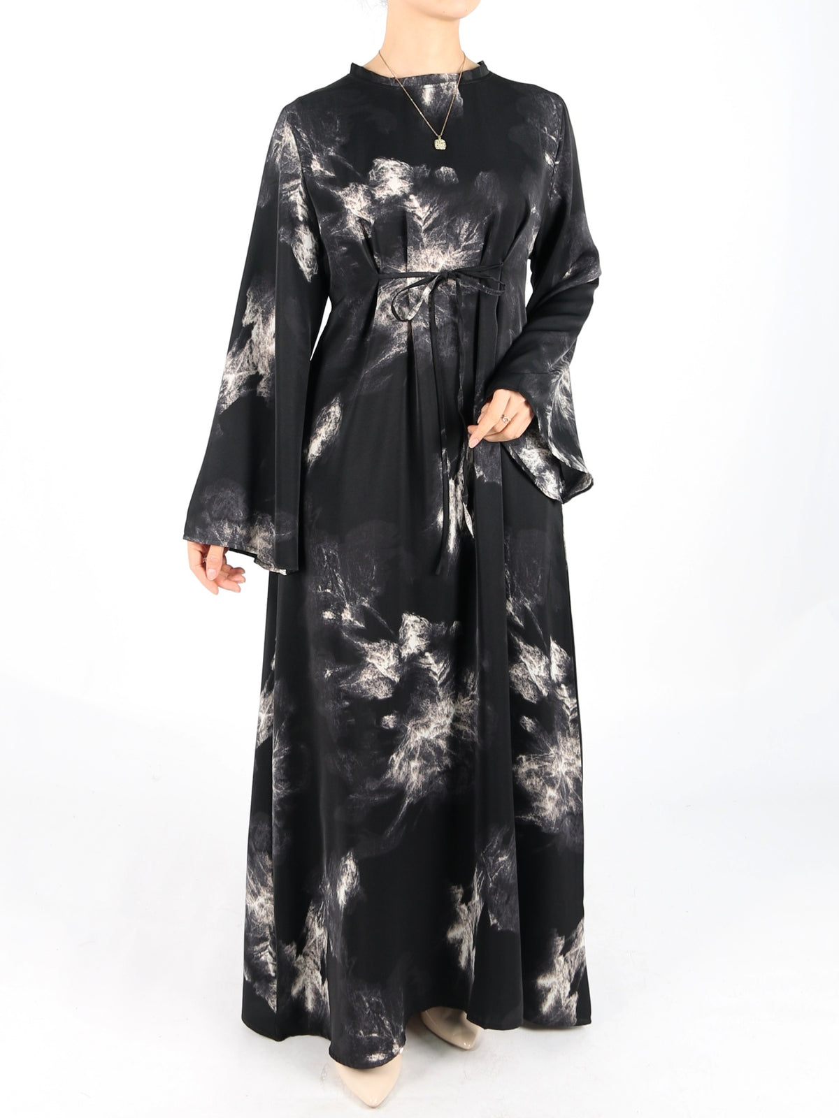 FUMIDAR Dalia Side-Tie Maxi Dress in Monochrome Abstract — view 5