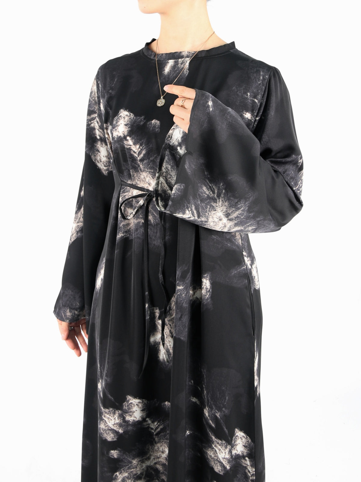 FUMIDAR Dalia Side-Tie Maxi Dress in Monochrome Abstract — view 6