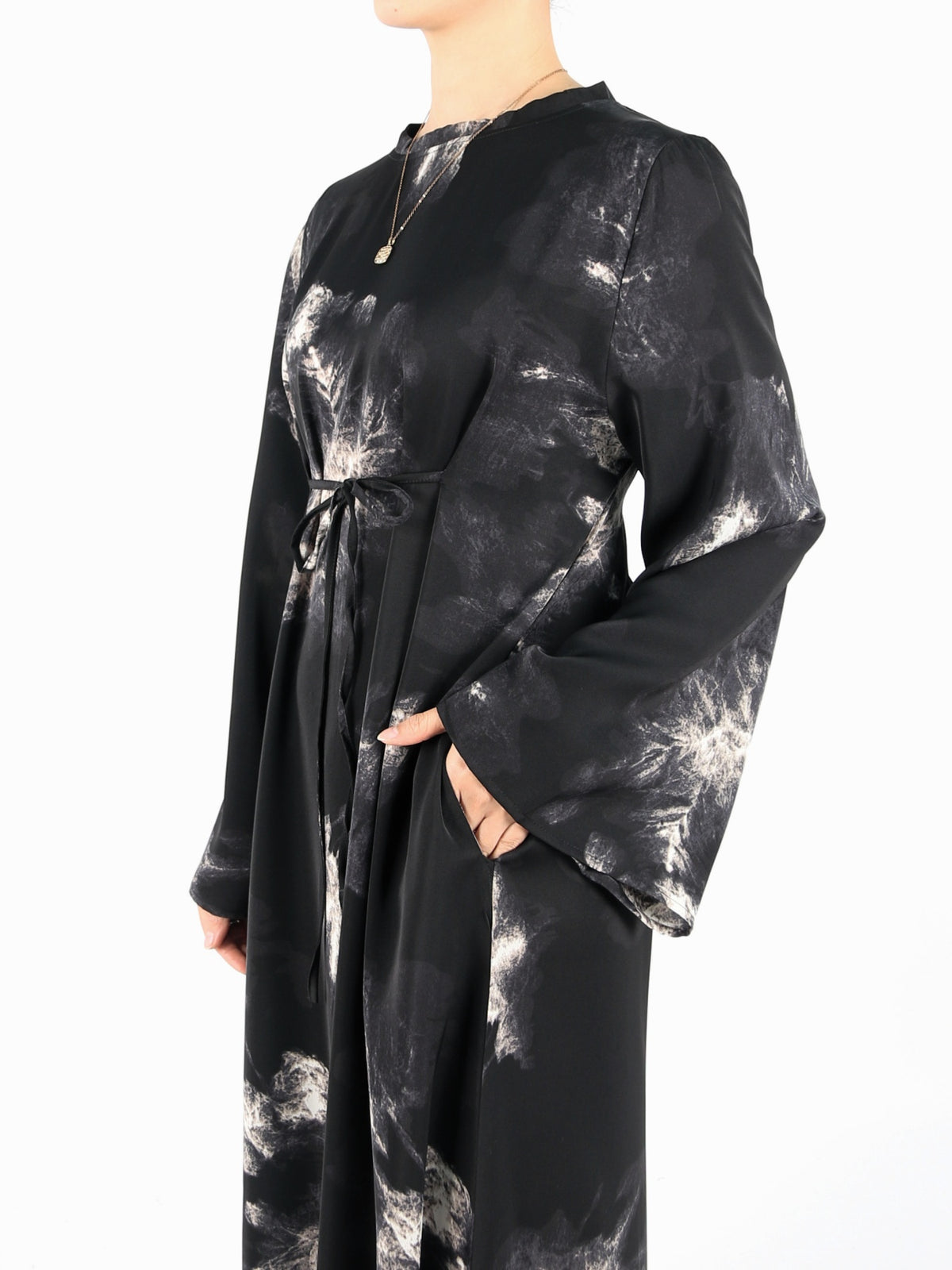 FUMIDAR Dalia Side-Tie Maxi Dress in Monochrome Abstract — view 7