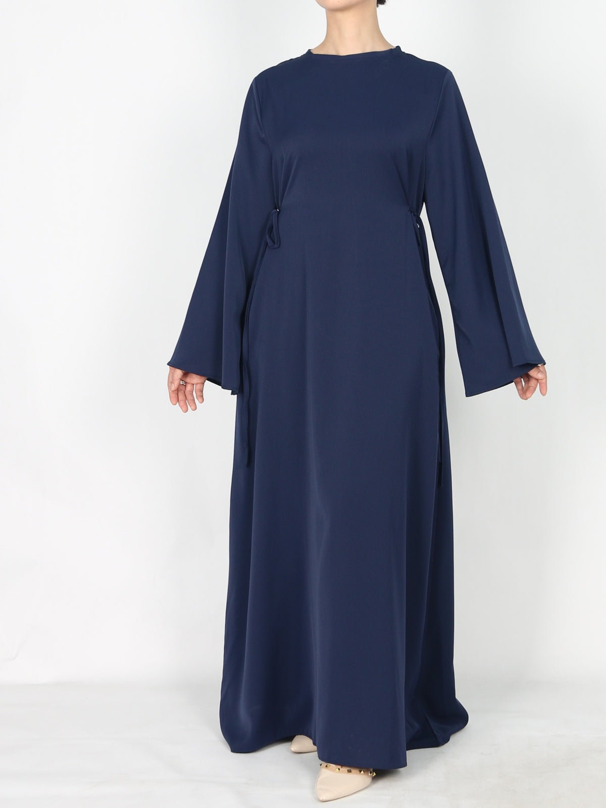 FUMIDAR Dalia Side-Tie Maxi Dress in Navy — view 4