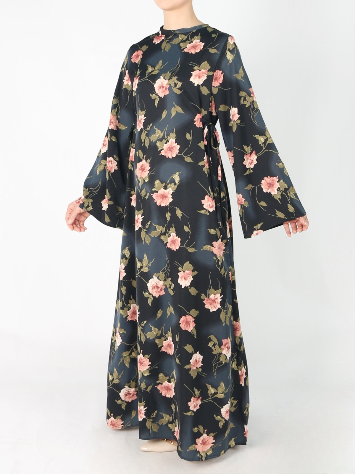 FUMIDAR Dalia Side-Tie Maxi Dress in Pink Floral — view 4