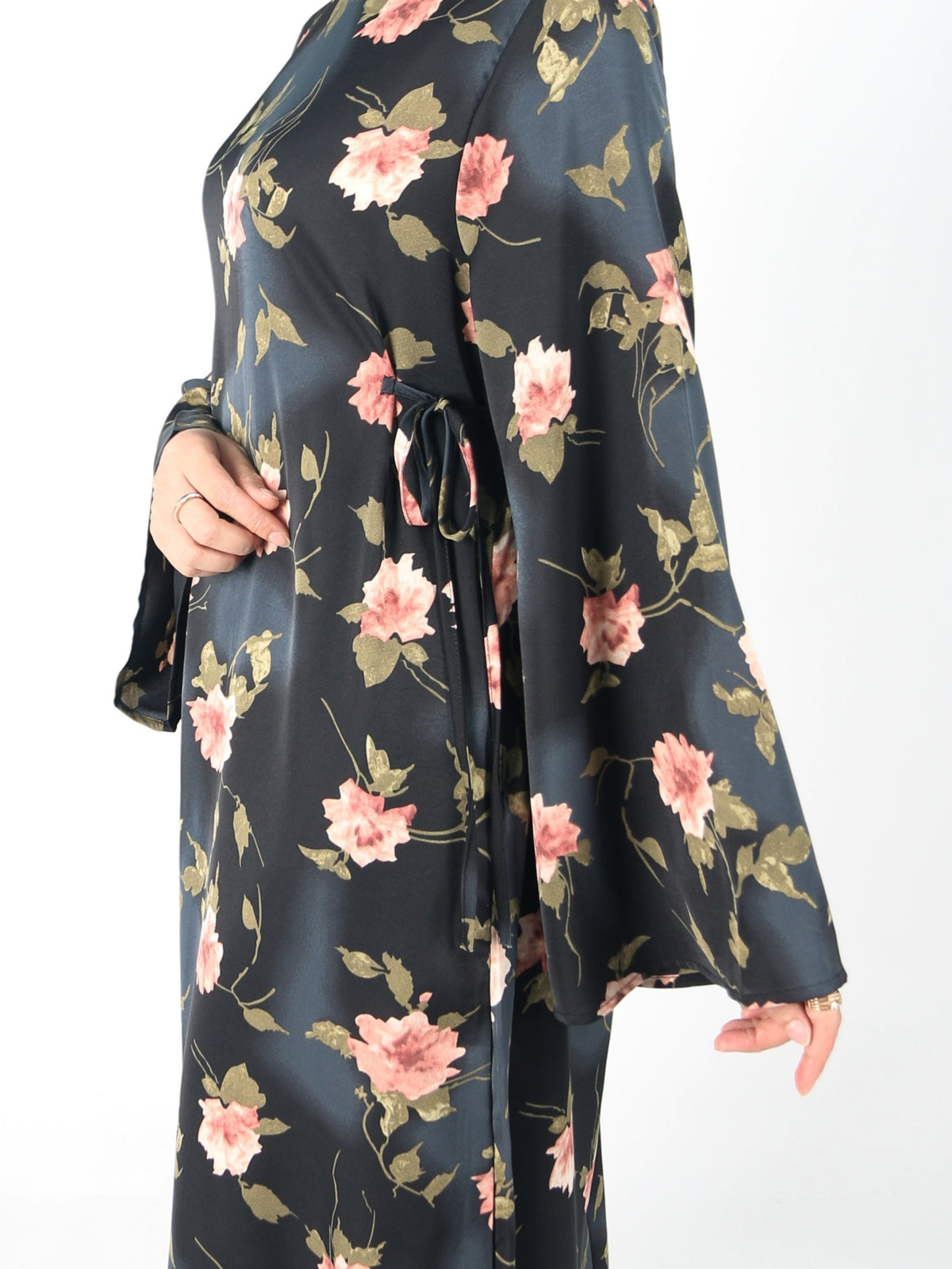 FUMIDAR Dalia Side-Tie Maxi Dress in Pink Floral — view 7