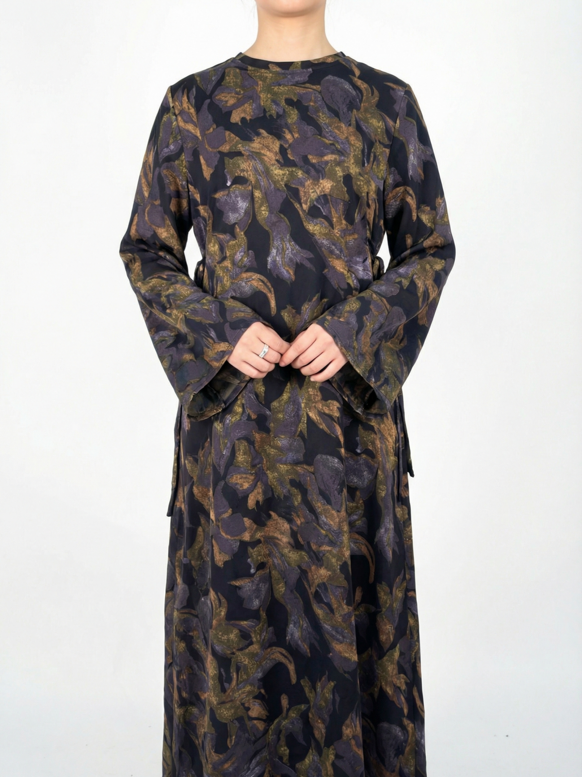 FUMIDAR Dalia Side-Tie Maxi Dress in Purple Botanical — view 6