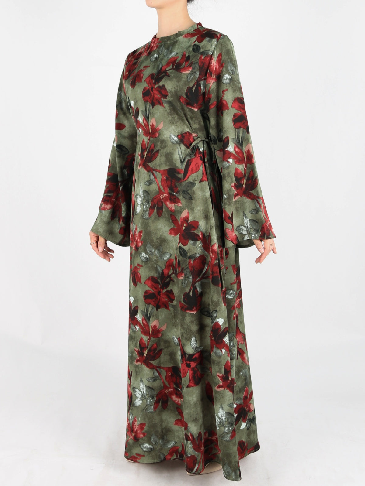 FUMIDAR Dalia Side-Tie Maxi Dress in Red Floral — view 1