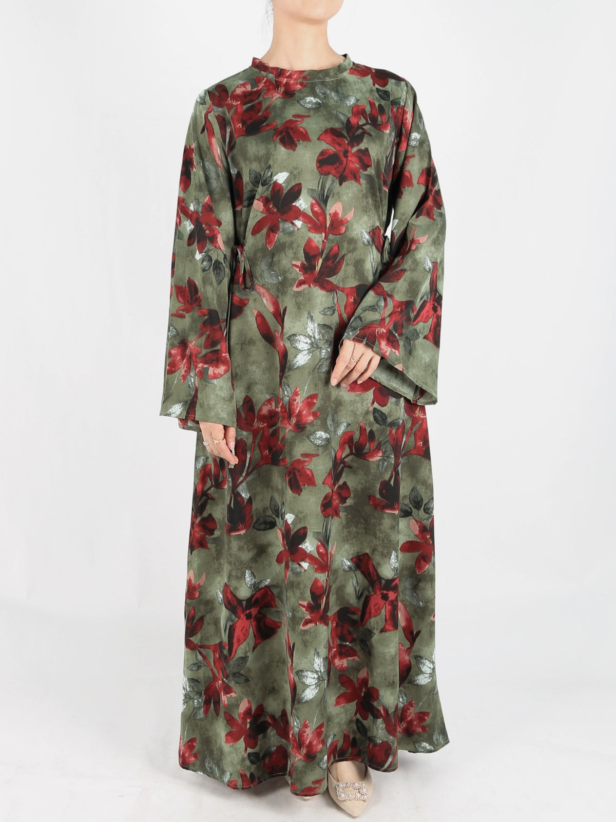 FUMIDAR Dalia Side-Tie Maxi Dress in Red Floral — view 3