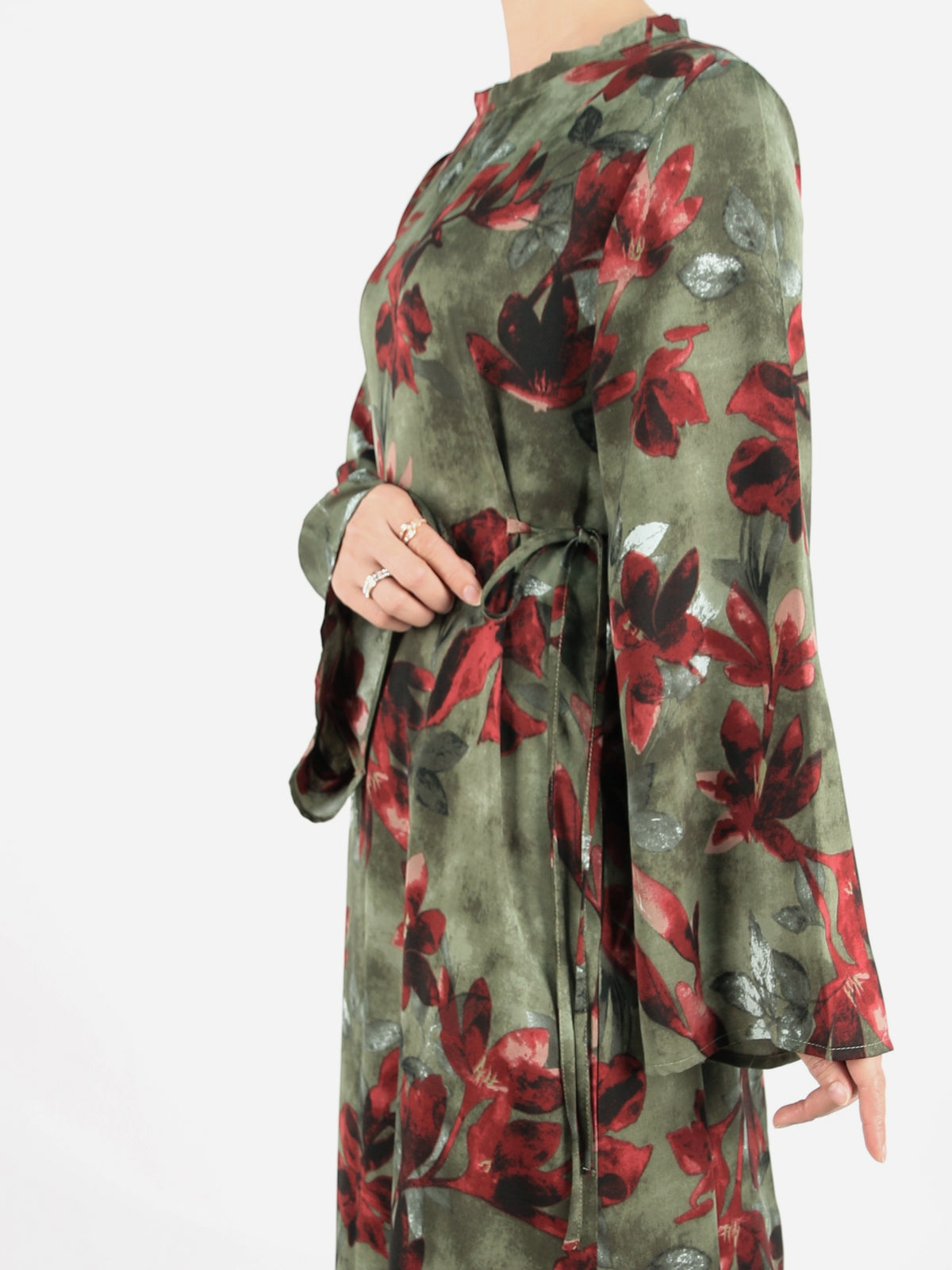 FUMIDAR Dalia Side-Tie Maxi Dress in Red Floral — view 5
