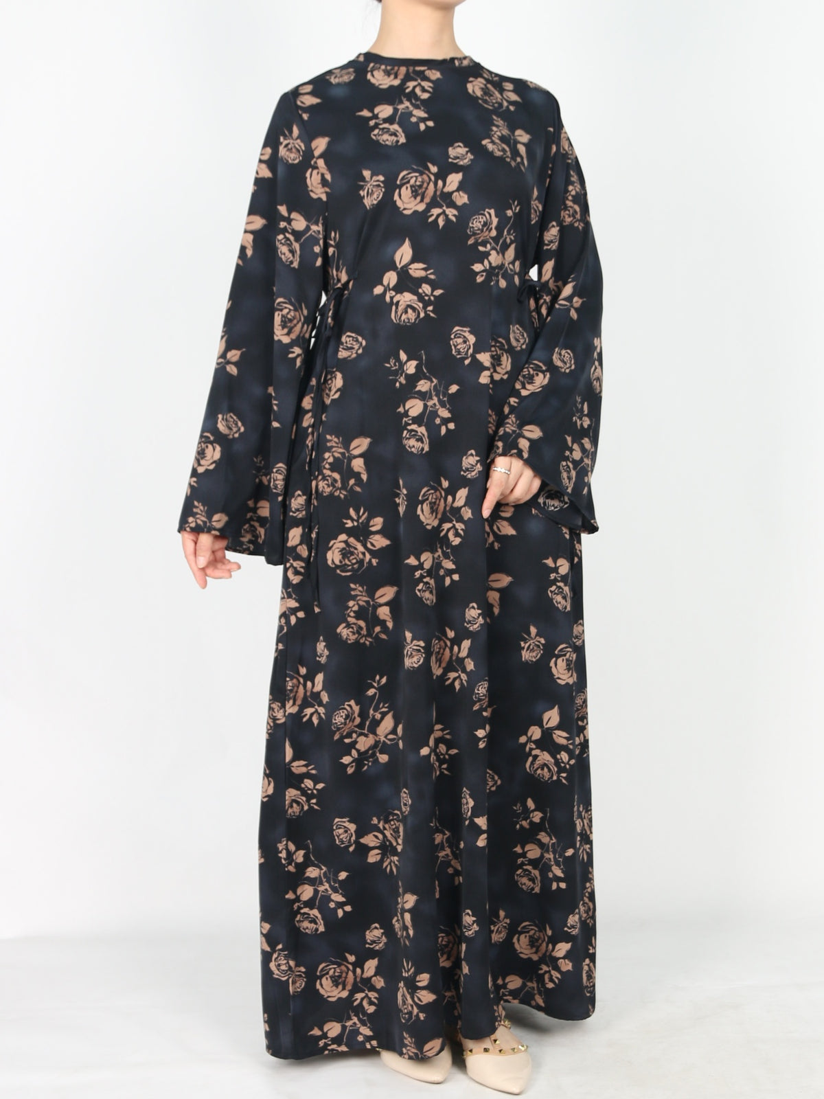 FUMIDAR Dalia Side-Tie Maxi Dress in Rose Floral — view 3