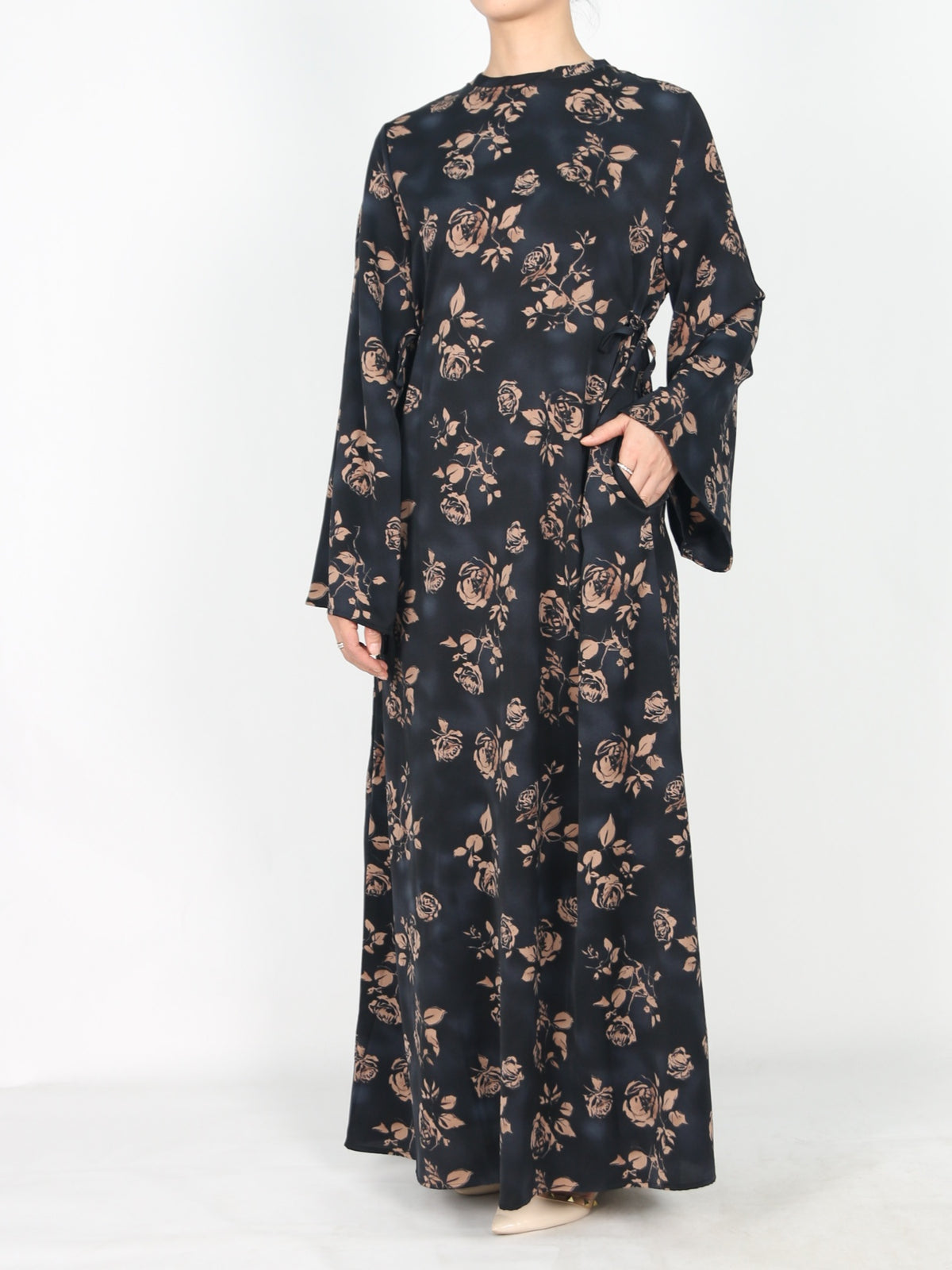 FUMIDAR Dalia Side-Tie Maxi Dress in Rose Floral — view 5