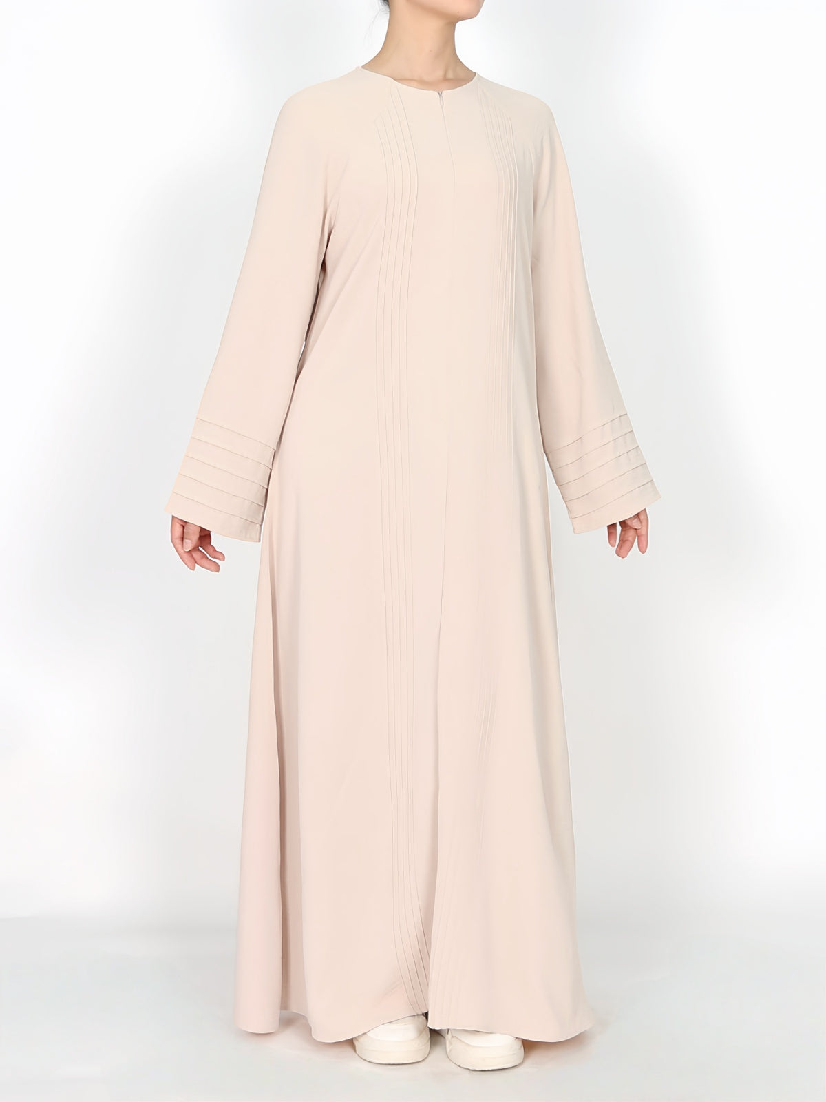 FUMIDAR Salma Pleated-Cuff Abaya in Apricot — view 3
