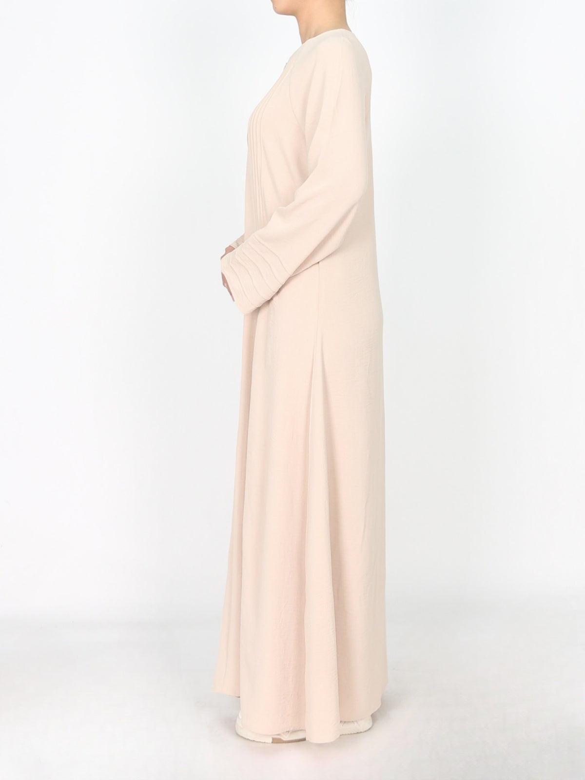 FUMIDAR Salma Pleated-Cuff Abaya in Apricot — view 4