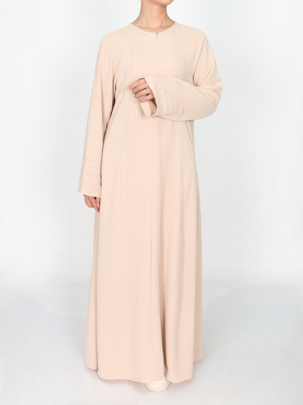 FUMIDAR Salma Pleated-Cuff Abaya in Apricot — view 6
