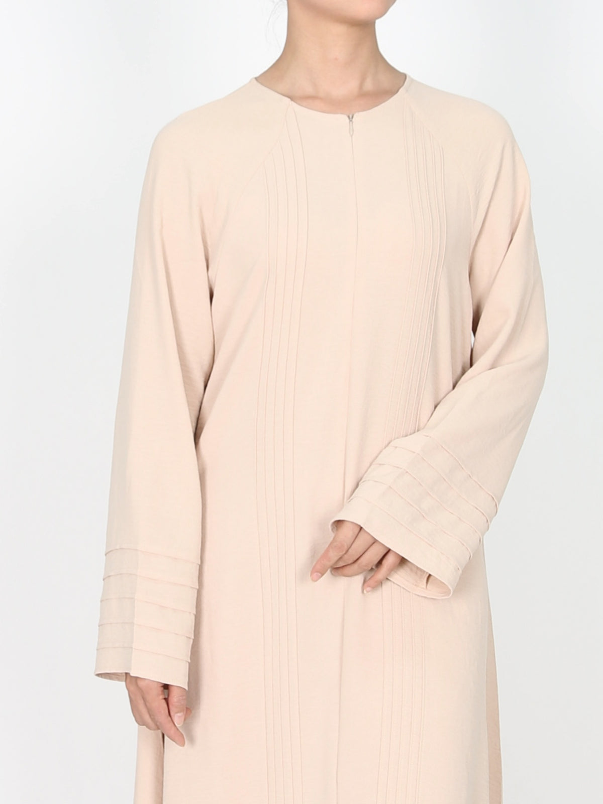 FUMIDAR Salma Pleated-Cuff Abaya in Apricot — view 7