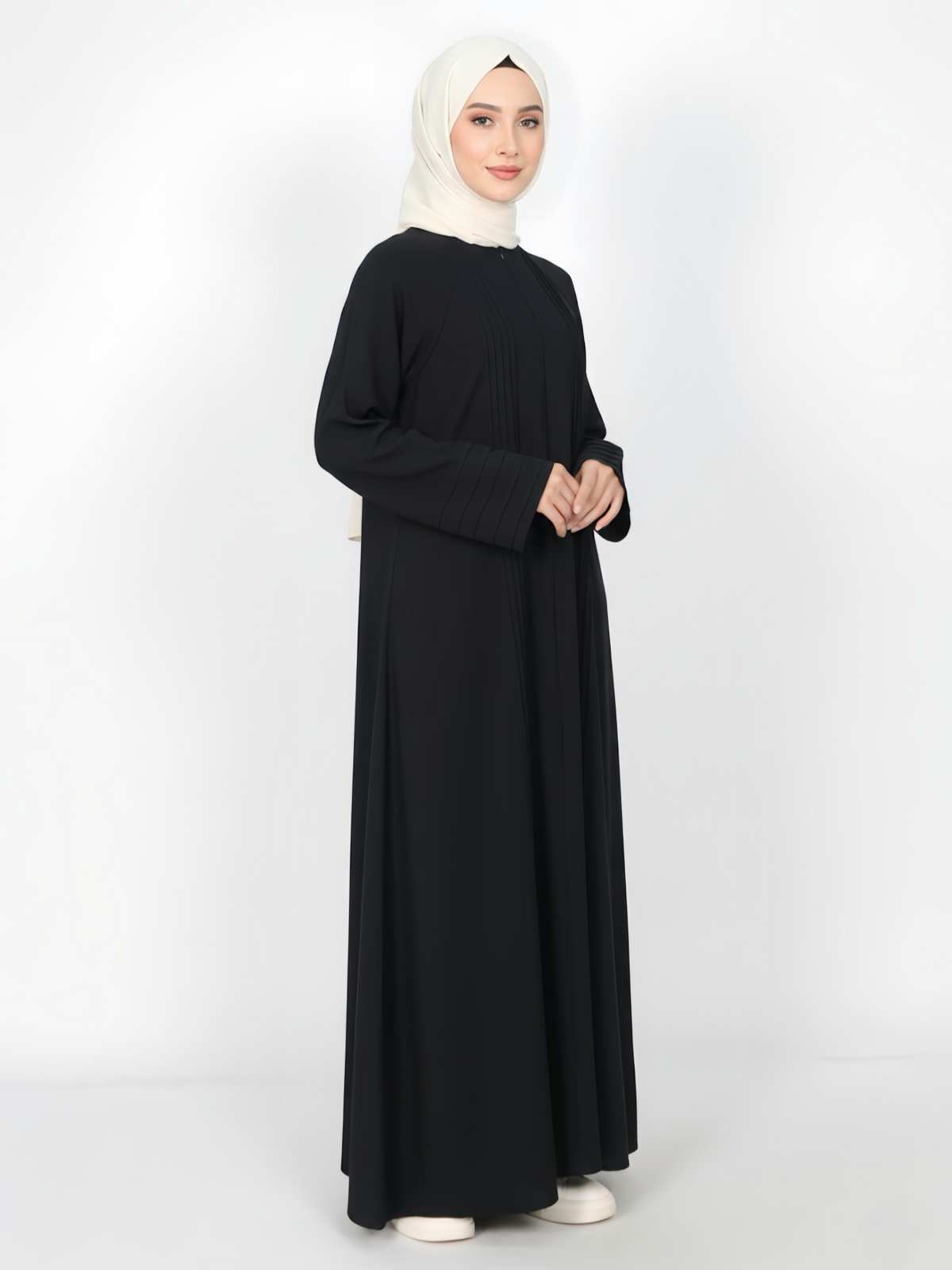 FUMIDAR Salma Pleated-Cuff Abaya in Black — view 1