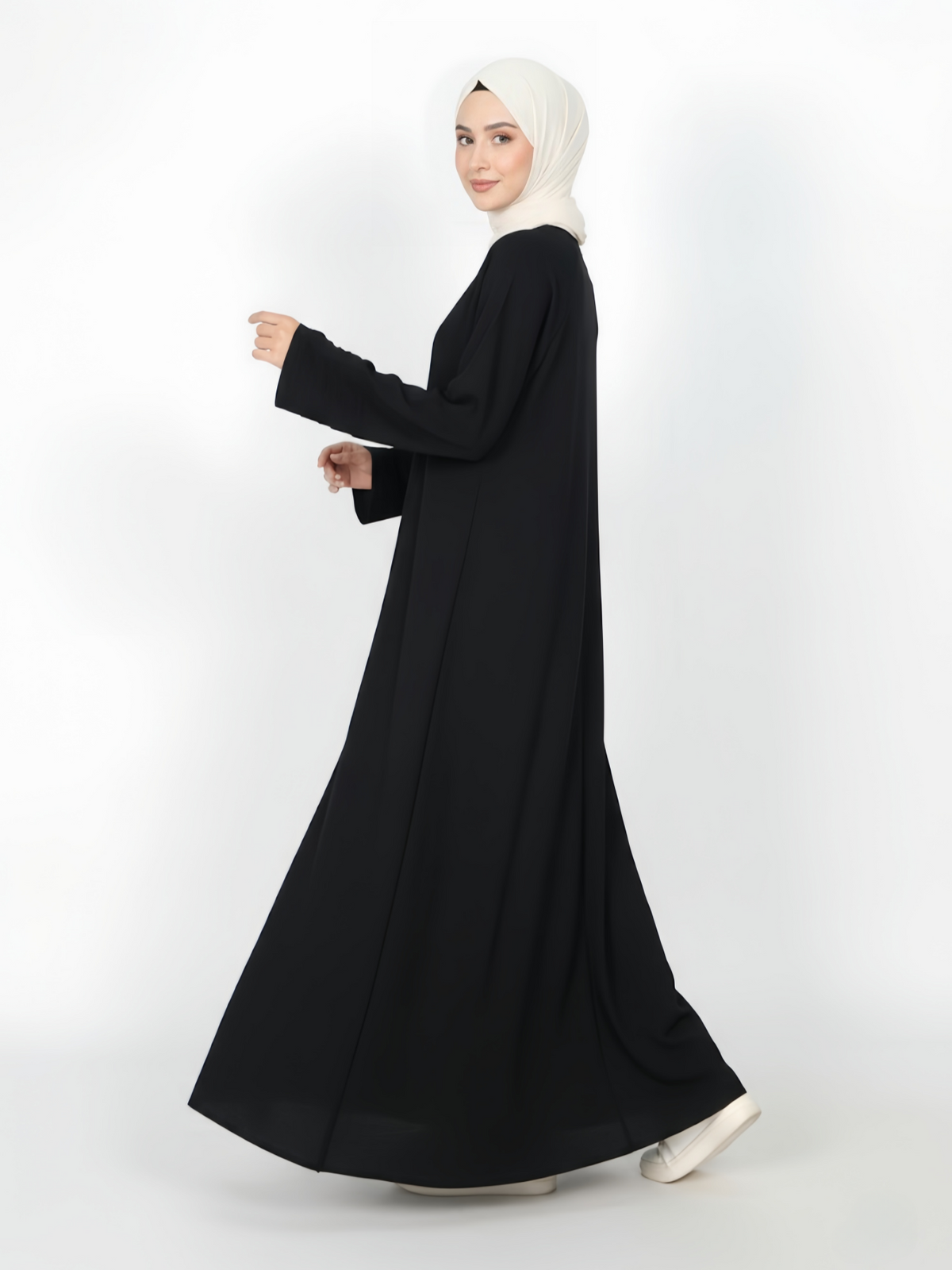 FUMIDAR Salma Pleated-Cuff Abaya in Black — view 2