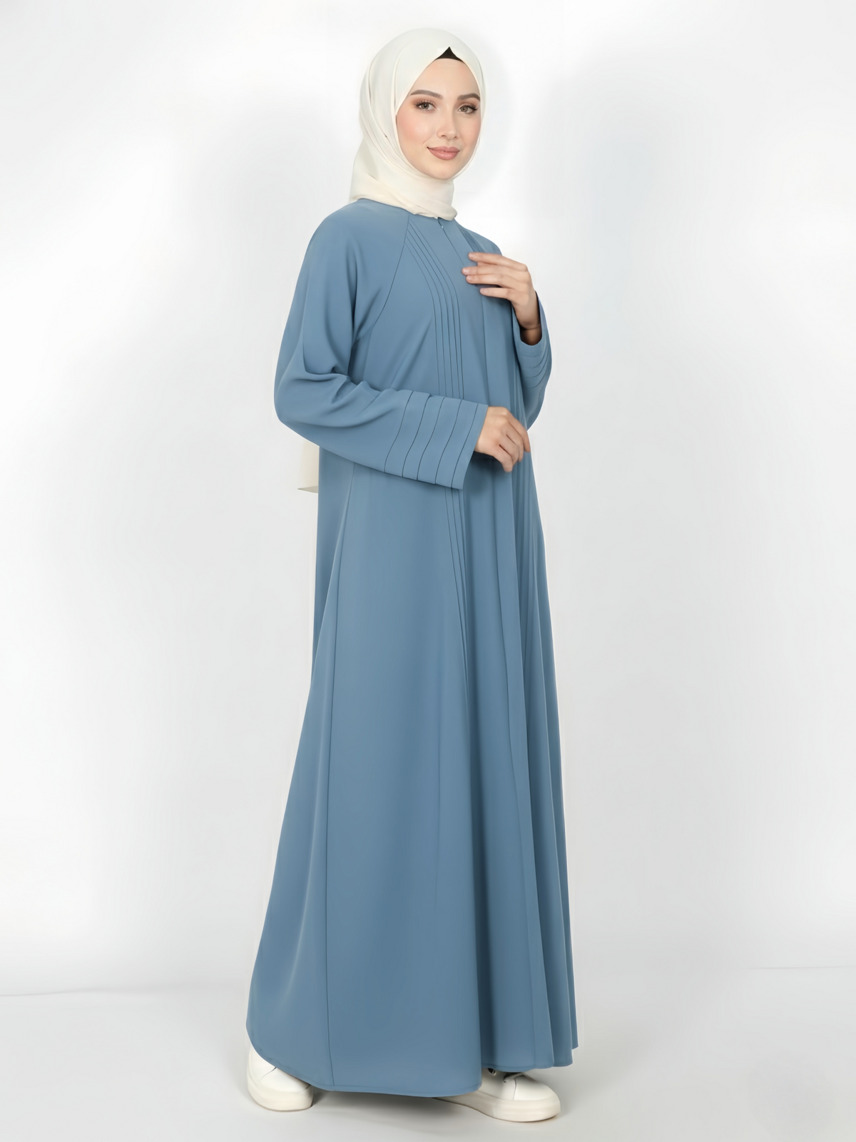 FUMIDAR Salma Pleated-Cuff Abaya in Blue — view 1