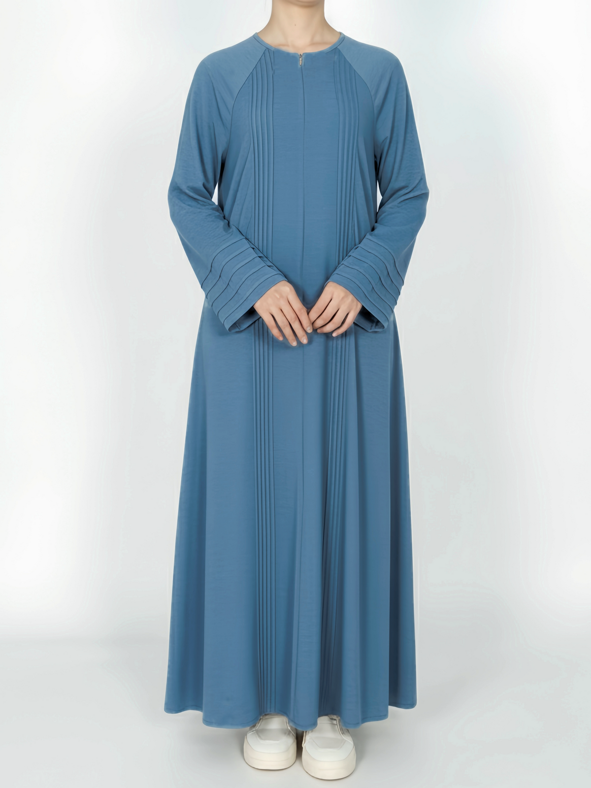 FUMIDAR Salma Pleated-Cuff Abaya in Blue — view 2