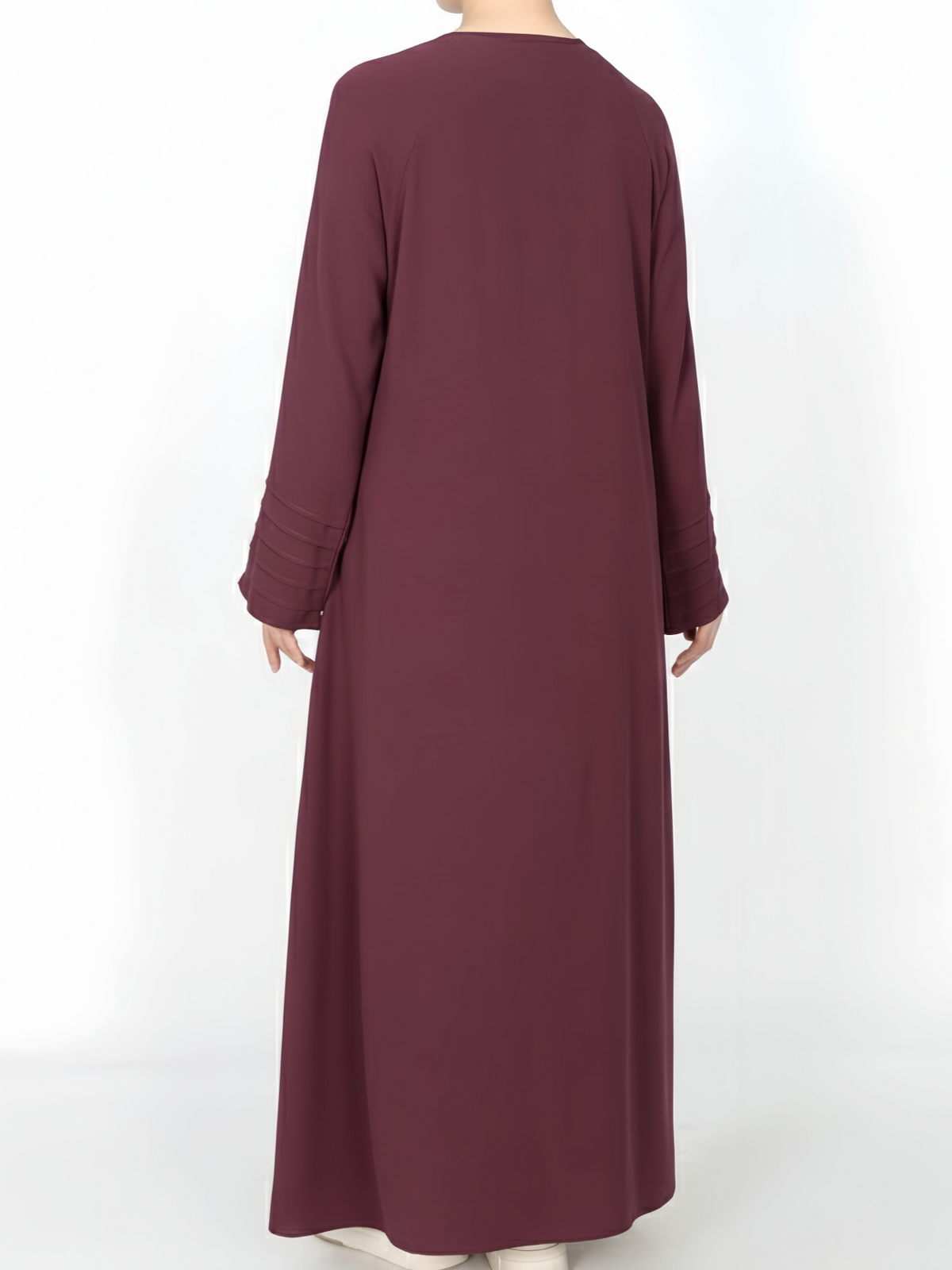 FUMIDAR Salma Pleated-Cuff Abaya in Burgundy — view 4