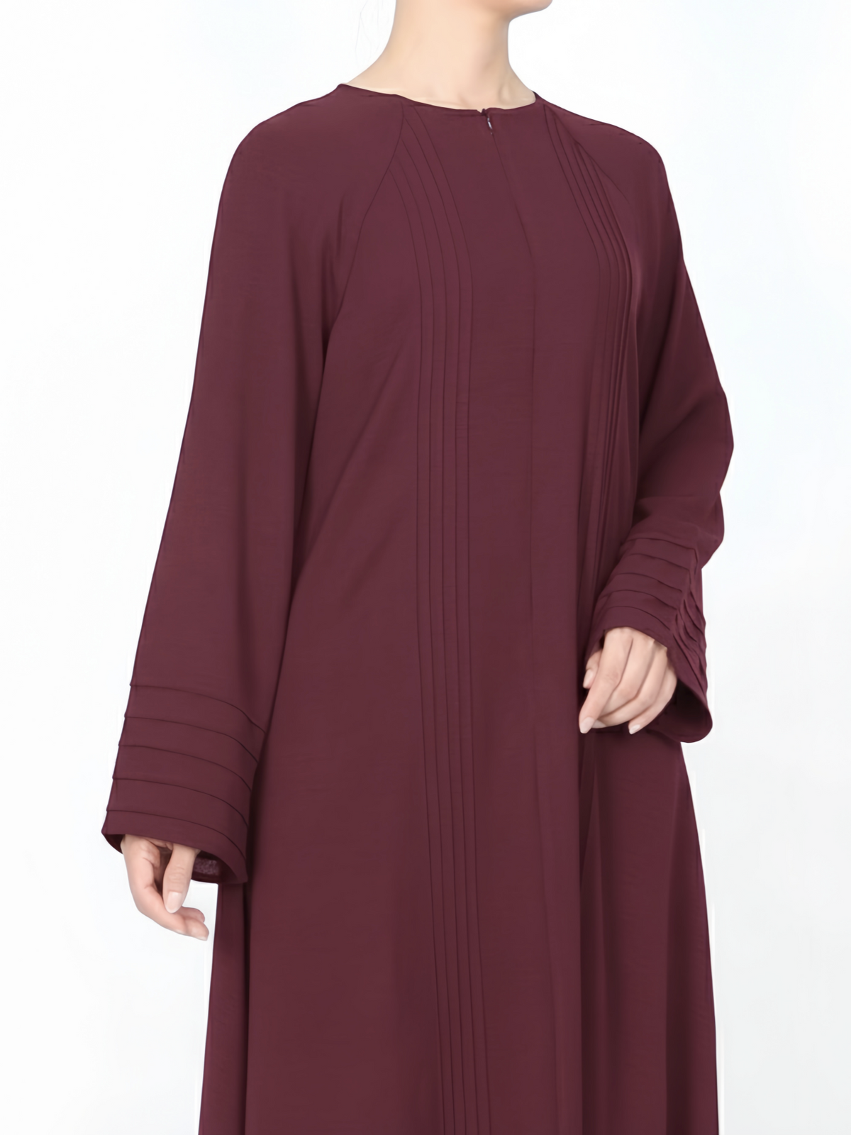 FUMIDAR Salma Pleated-Cuff Abaya in Burgundy — view 5