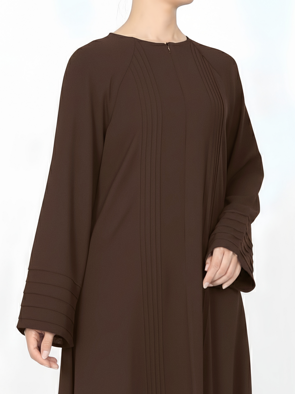 FUMIDAR Salma Pleated-Cuff Abaya in Coffee Brown — view 4