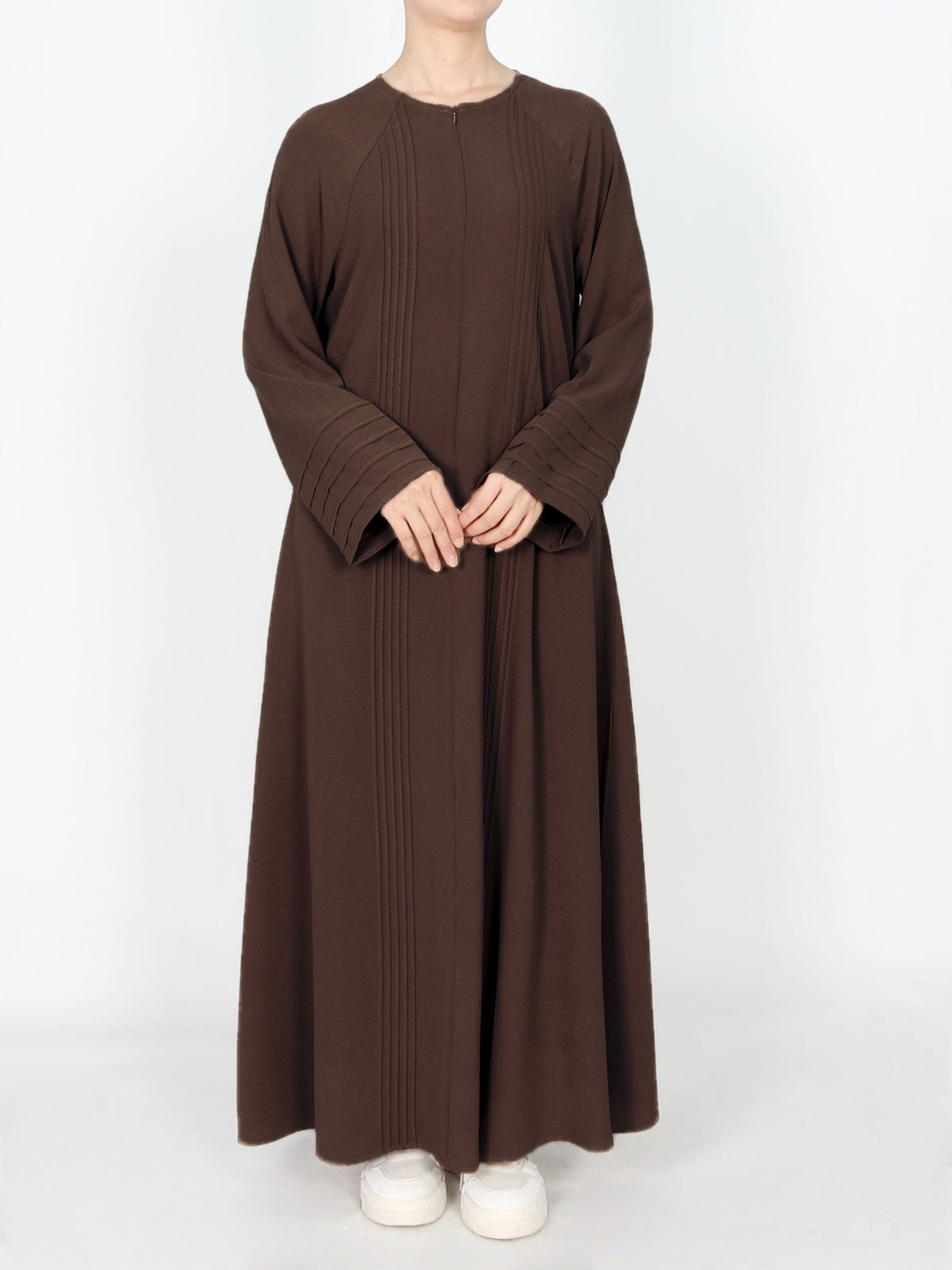 FUMIDAR Salma Pleated-Cuff Abaya in Coffee Brown — view 5