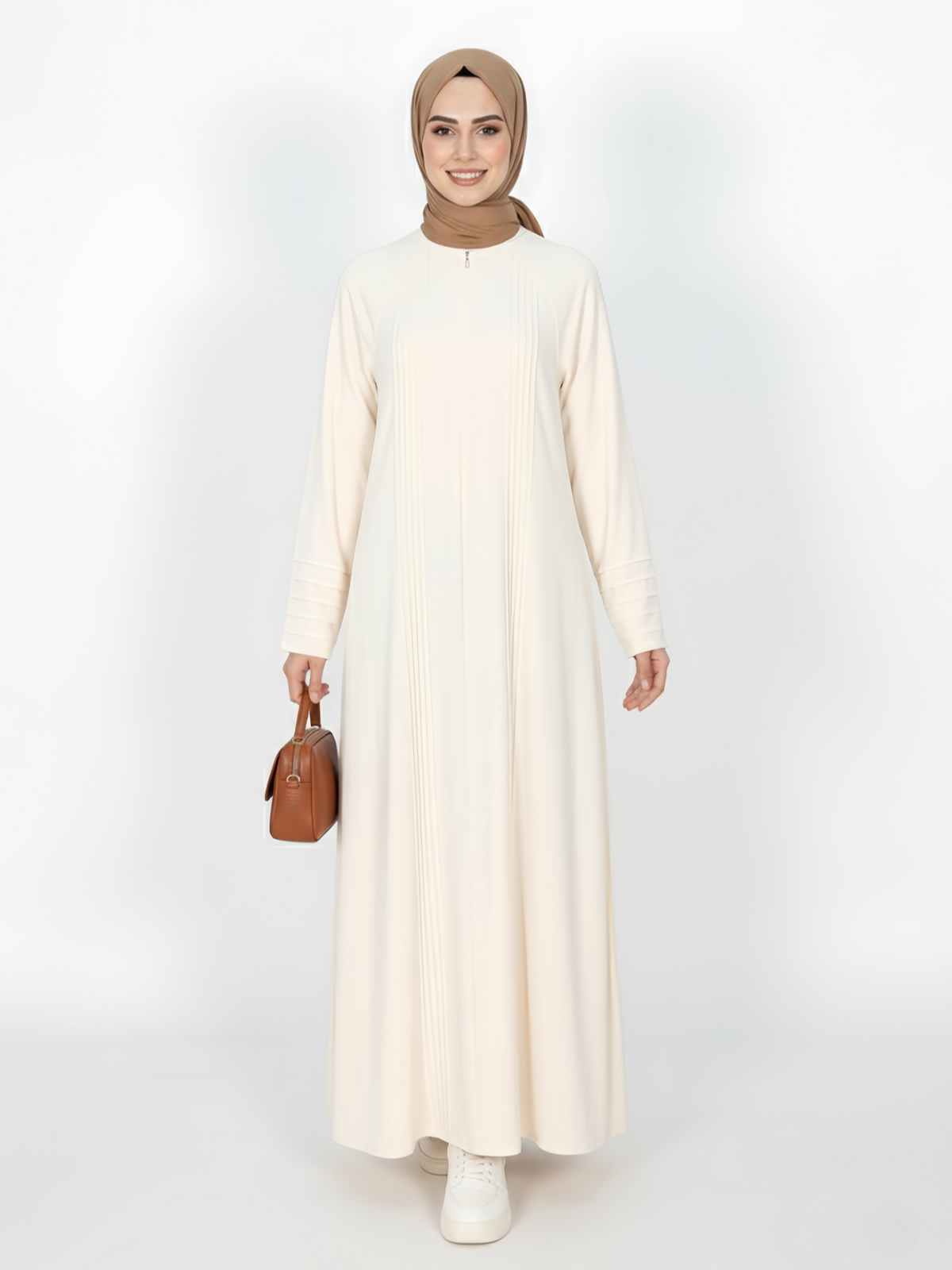 FUMIDAR Salma Pleated-Cuff Abaya in Ivory — view 1