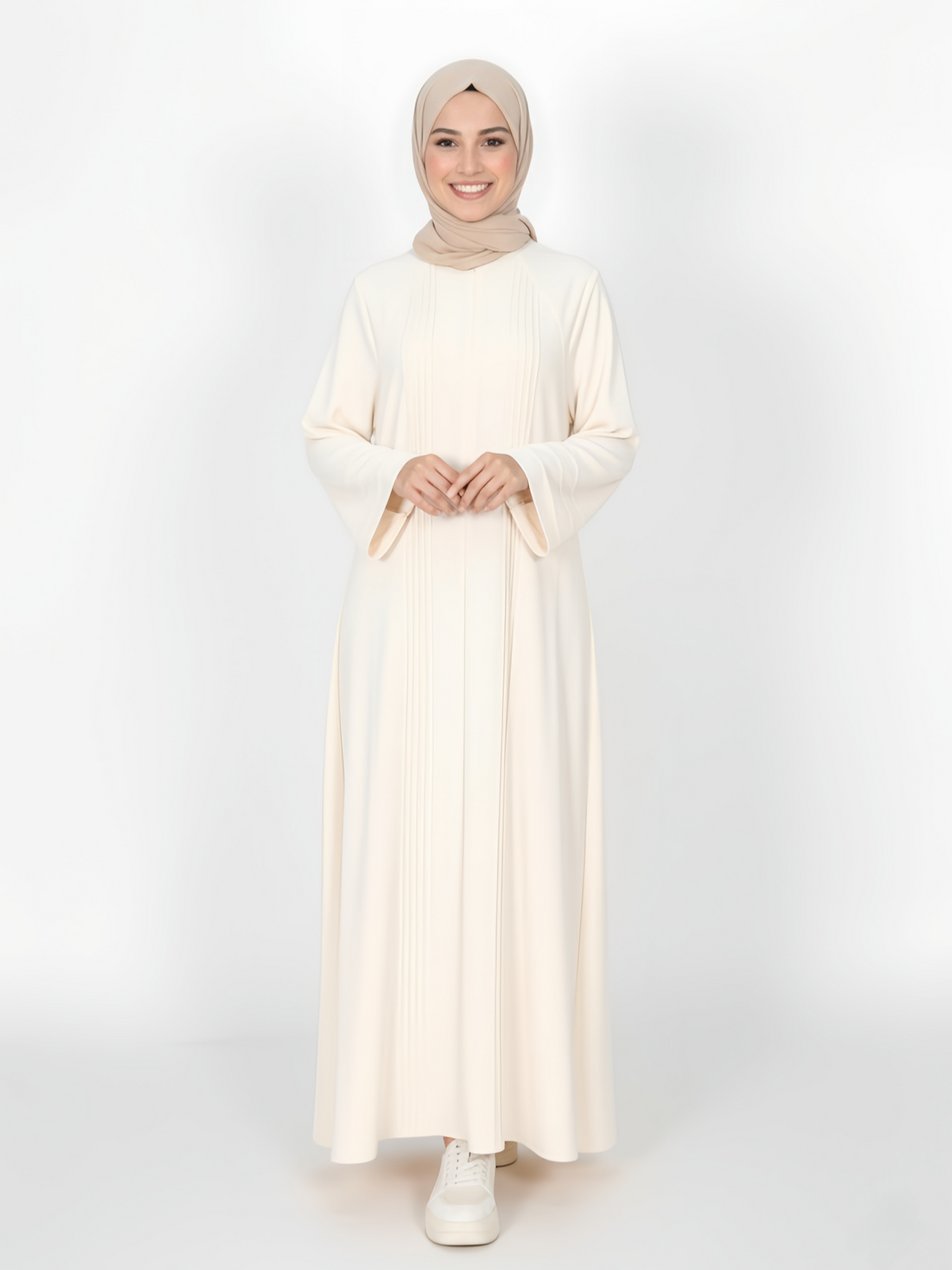 FUMIDAR Salma Pleated-Cuff Abaya in Ivory — view 4