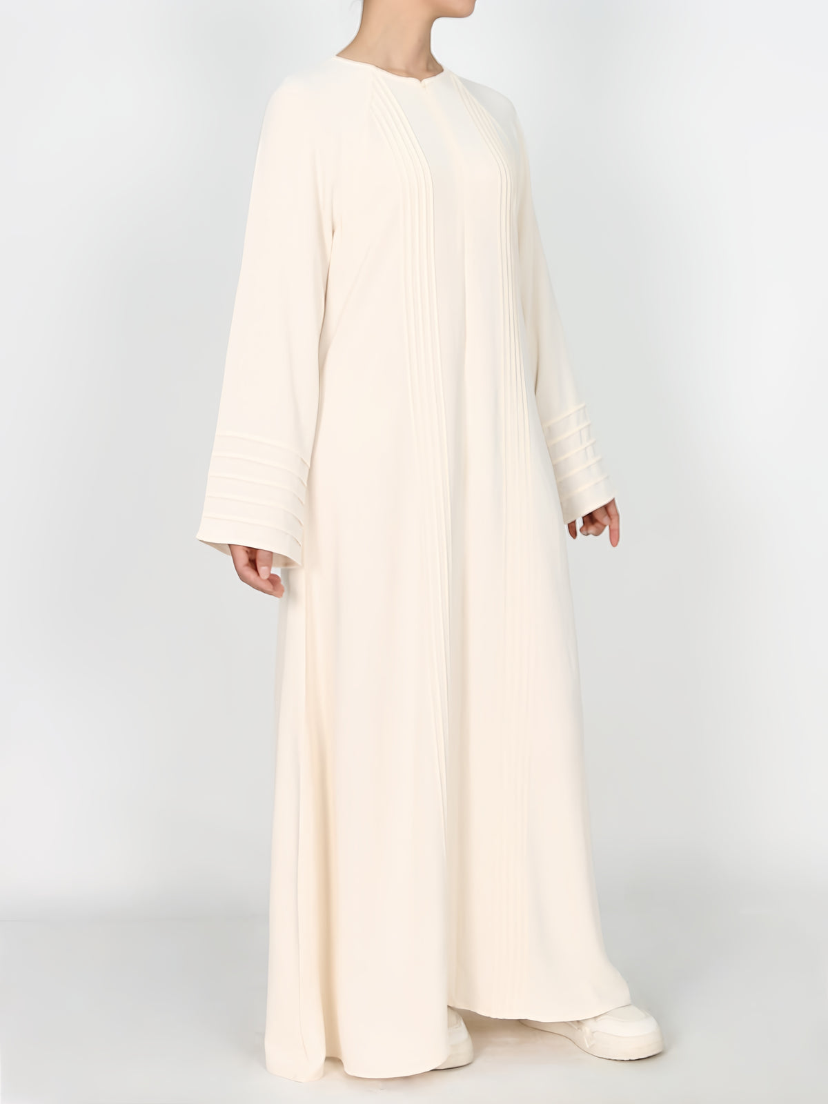 FUMIDAR Salma Pleated-Cuff Abaya in Ivory — view 5