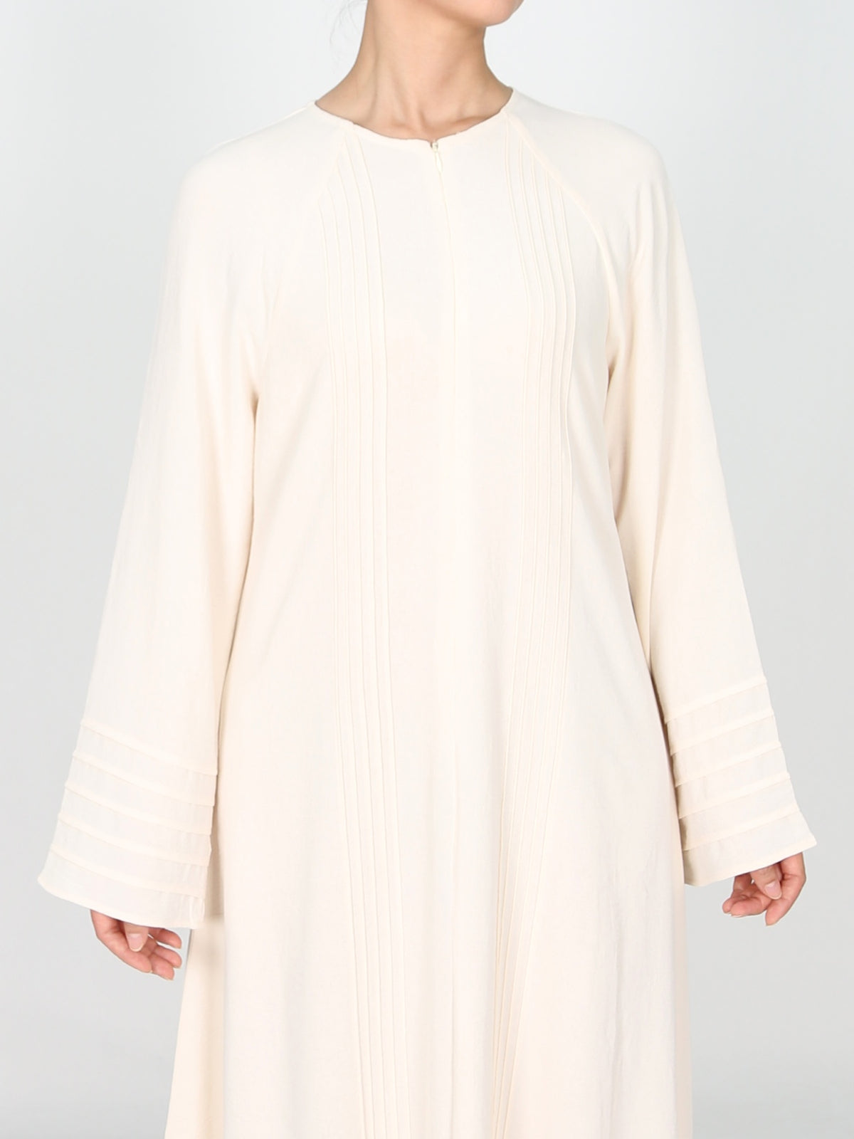 FUMIDAR Salma Pleated-Cuff Abaya in Ivory — view 7