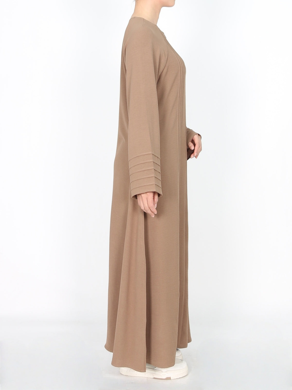 FUMIDAR Salma Pleated-Cuff Abaya in Khaki — view 4