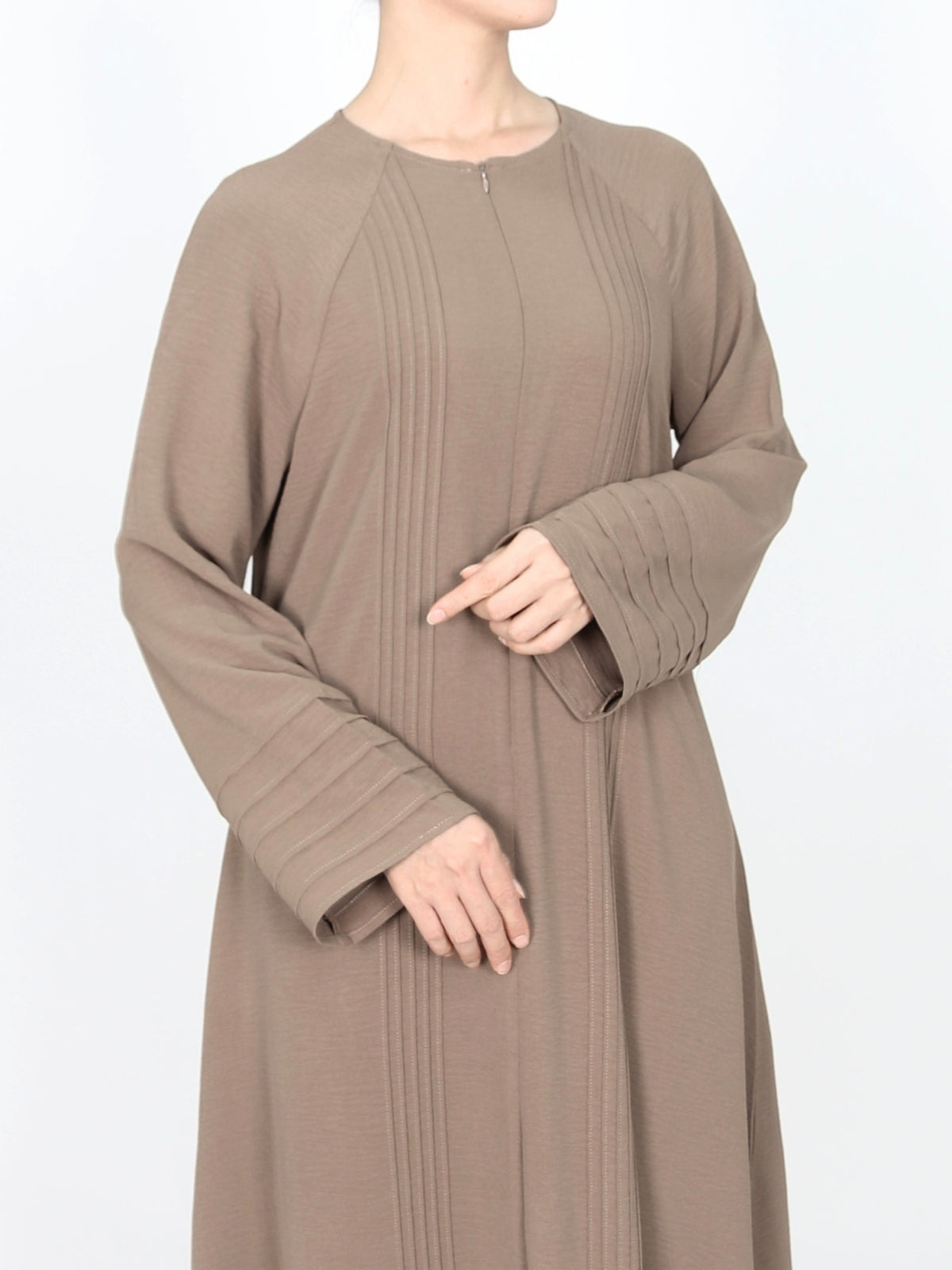 FUMIDAR Salma Pleated-Cuff Abaya in Khaki — view 6
