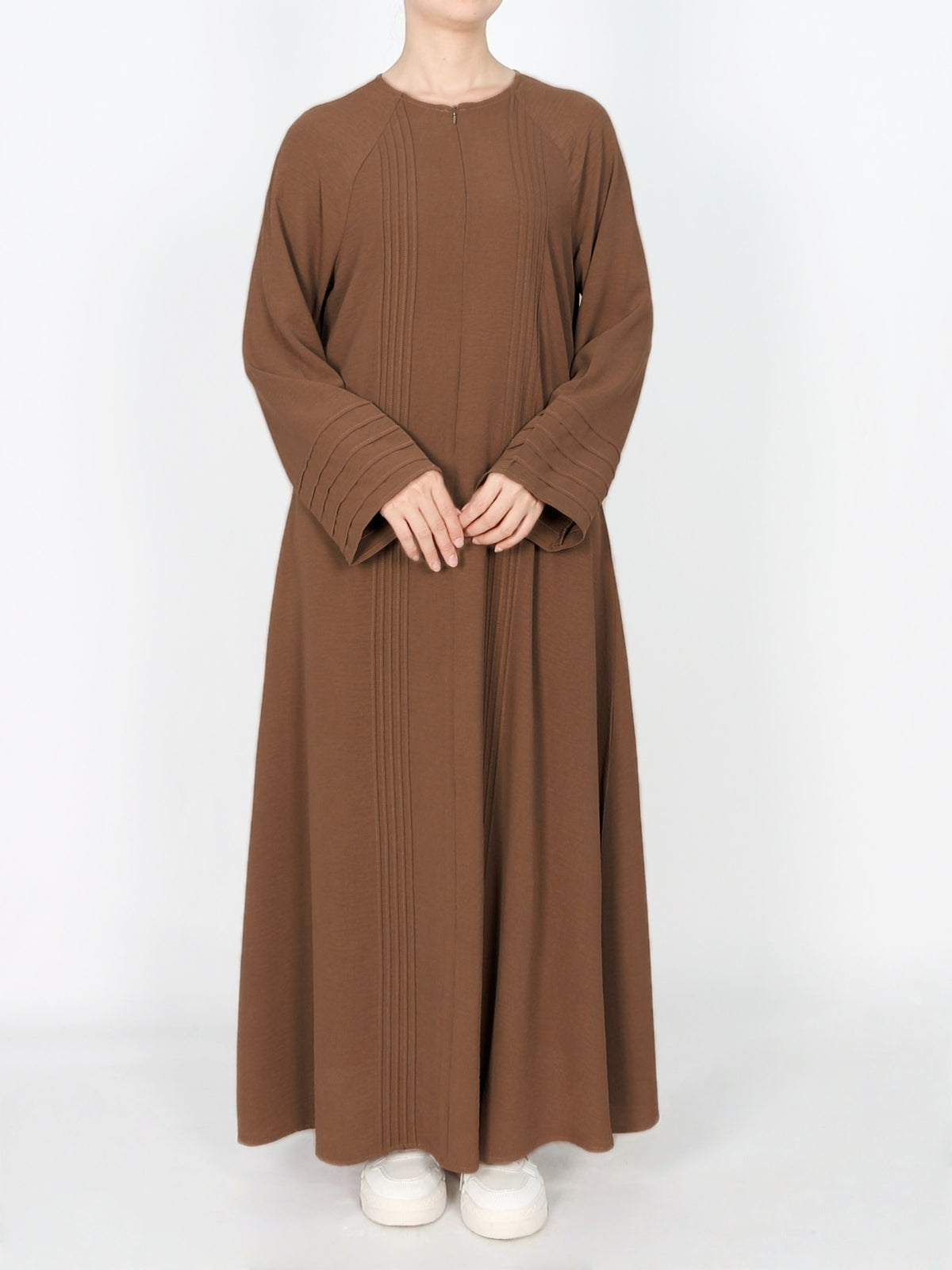 FUMIDAR Salma Pleated-Cuff Abaya in Light Brown — view 3