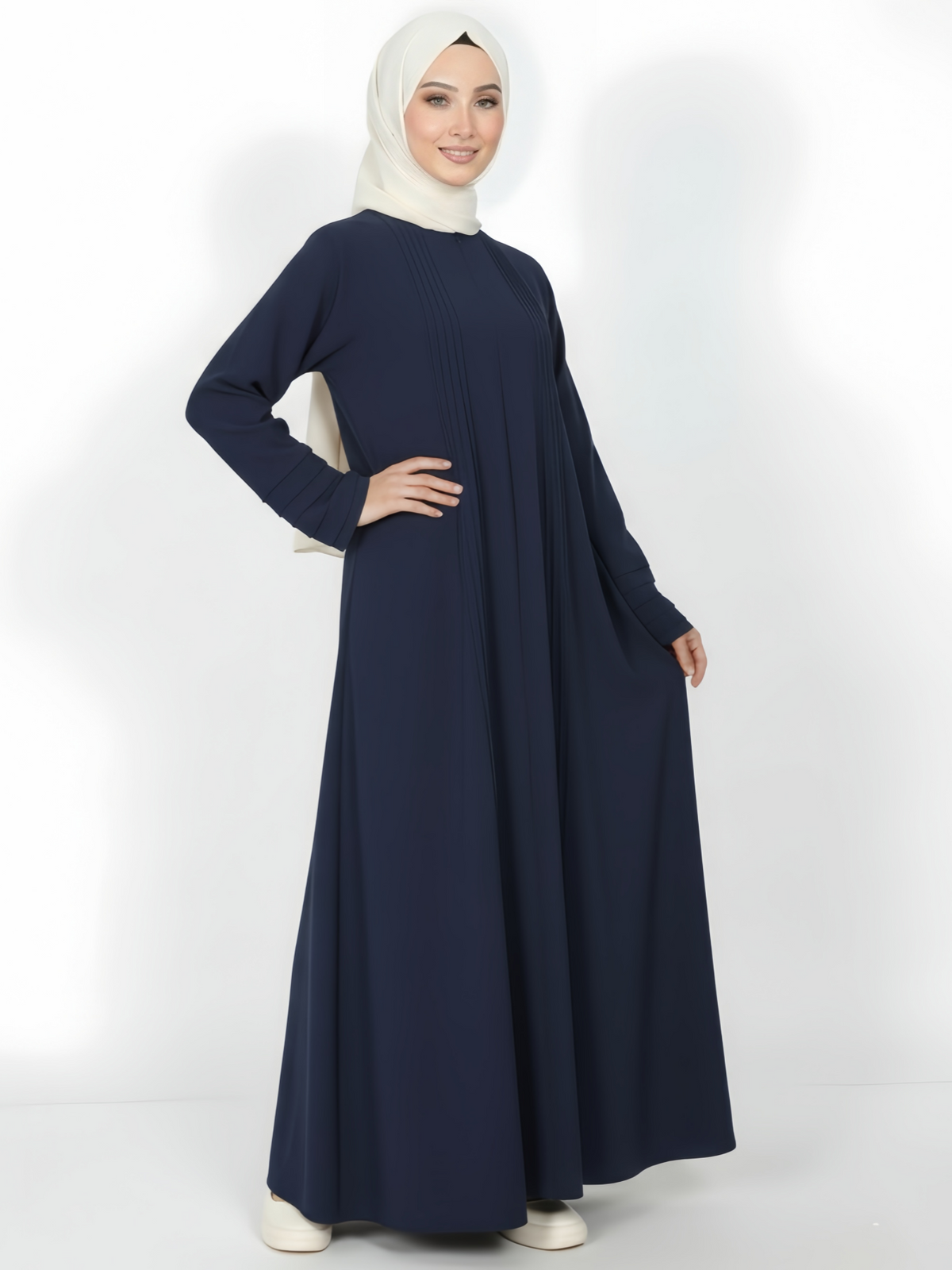 FUMIDAR Salma Pleated-Cuff Abaya in Navy — view 1