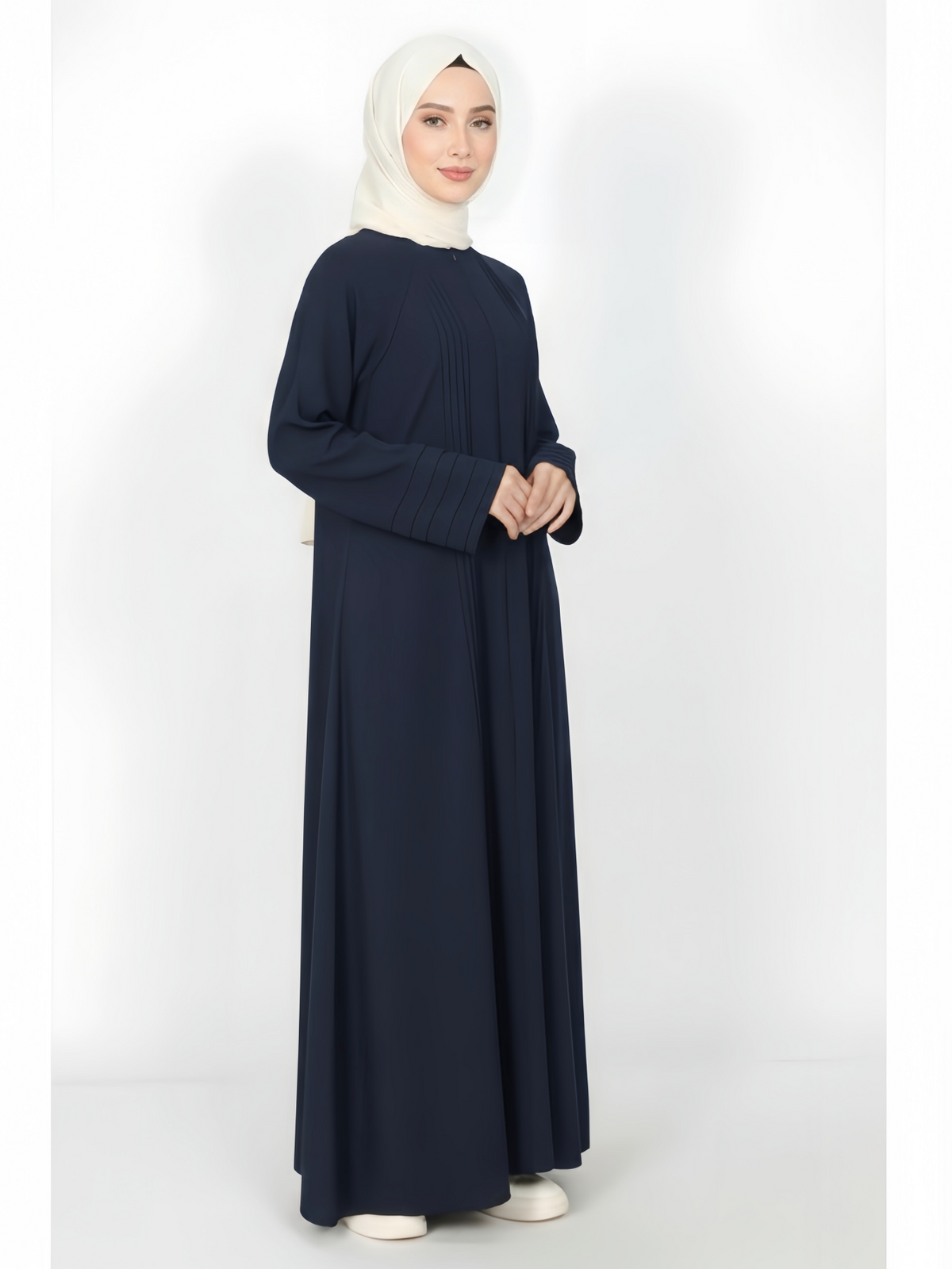 FUMIDAR Salma Pleated-Cuff Abaya in Navy — view 2