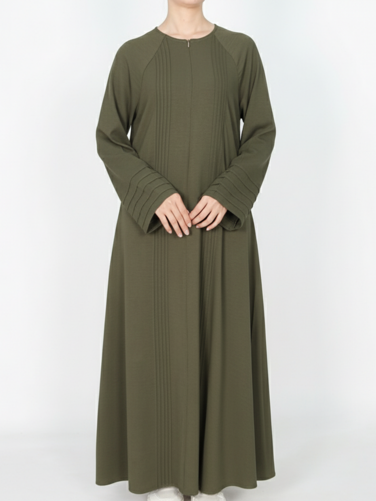 FUMIDAR Salma Pleated-Cuff Abaya in Olive Green — view 3