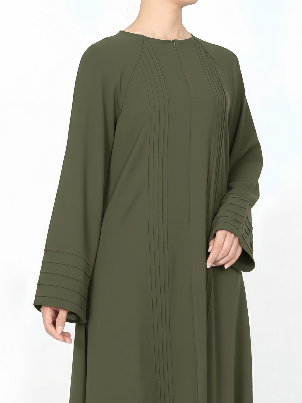 FUMIDAR Salma Pleated-Cuff Abaya in Olive Green — view 4