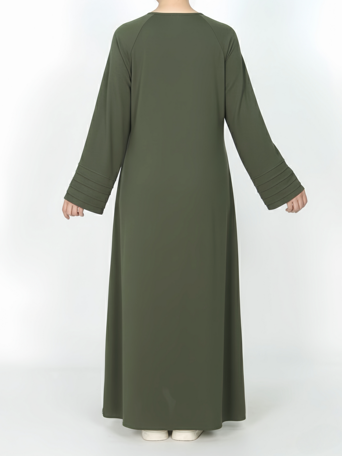 FUMIDAR Salma Pleated-Cuff Abaya in Olive Green — view 5