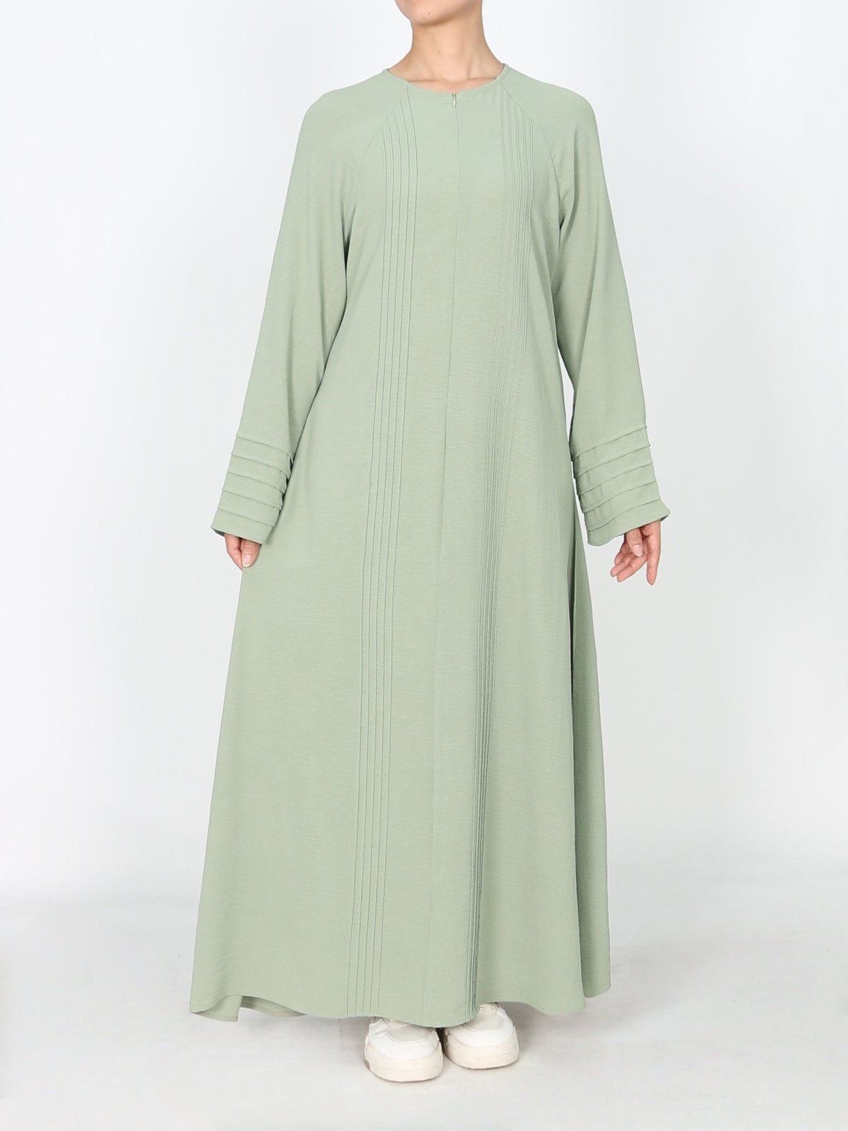 FUMIDAR Salma Pleated-Cuff Abaya in Sage Green — view 3