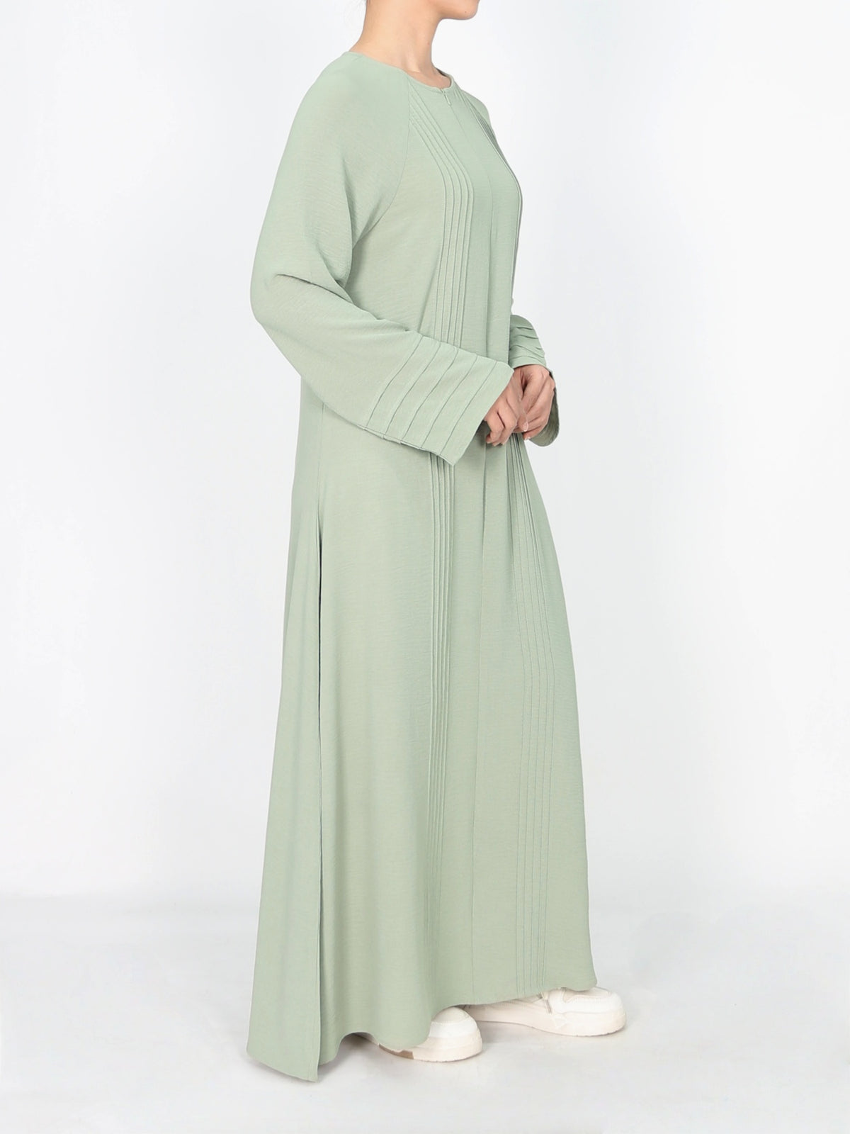 FUMIDAR Salma Pleated-Cuff Abaya in Sage Green — view 5
