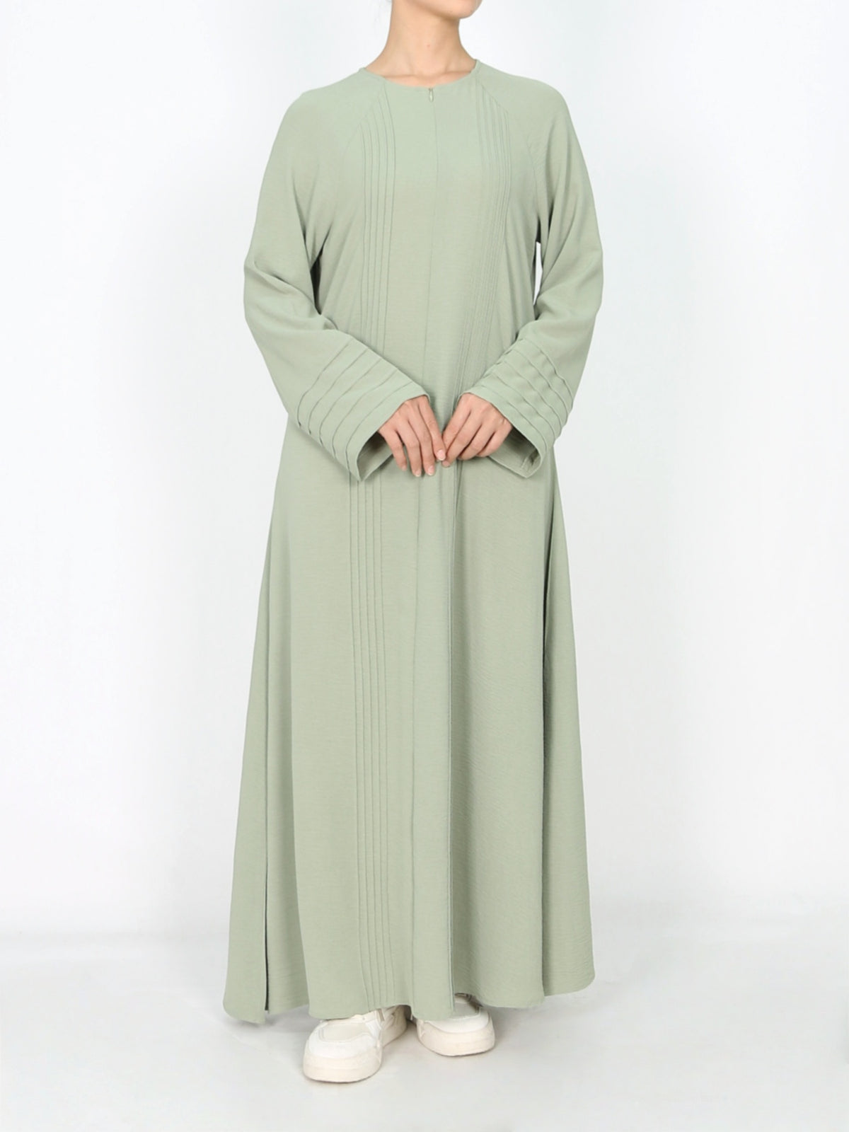 FUMIDAR Salma Pleated-Cuff Abaya in Sage Green — view 6