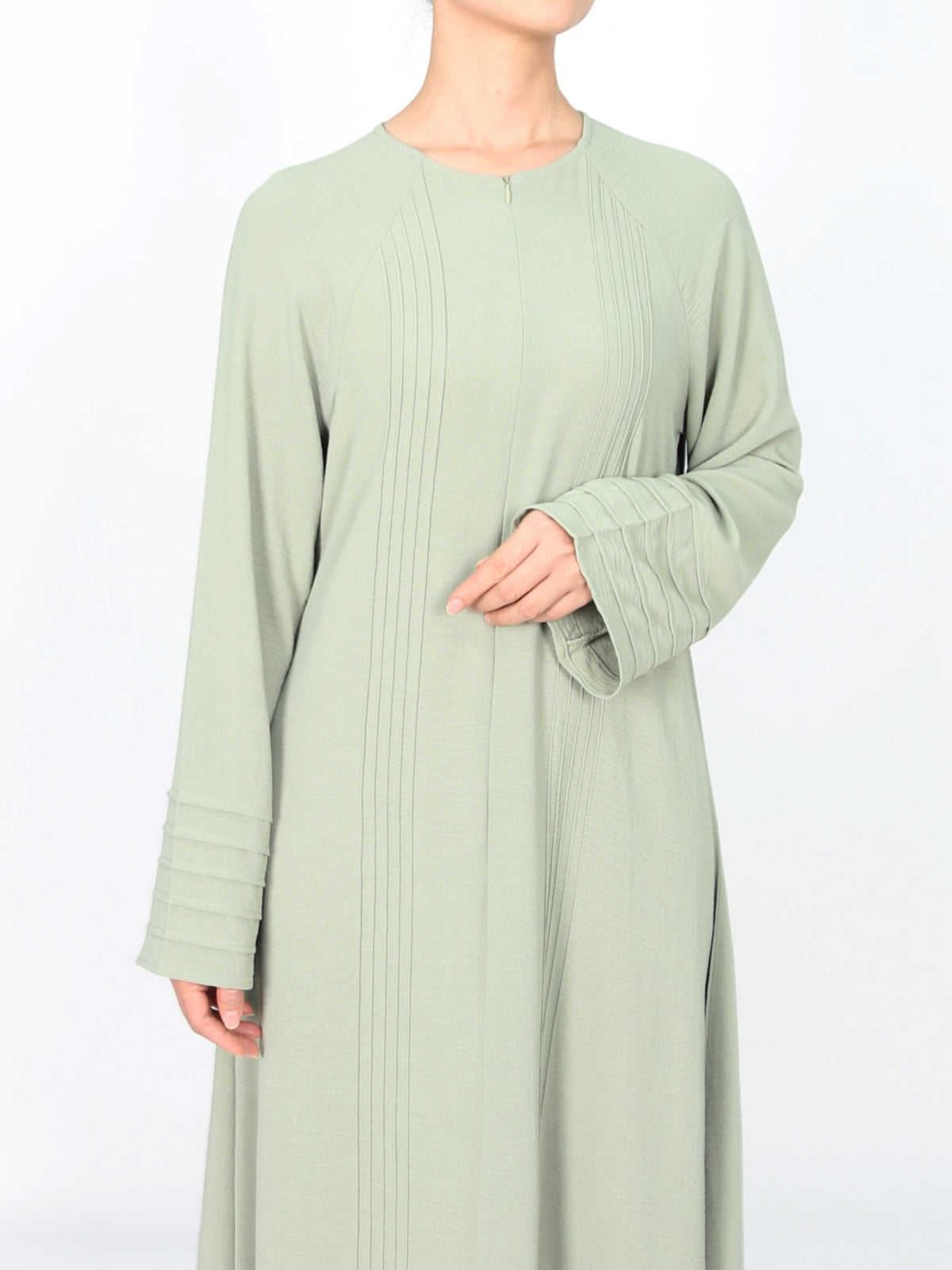 FUMIDAR Salma Pleated-Cuff Abaya in Sage Green — view 7