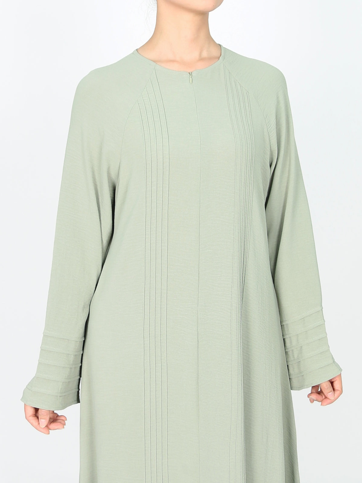FUMIDAR Salma Pleated-Cuff Abaya in Sage Green — view 8