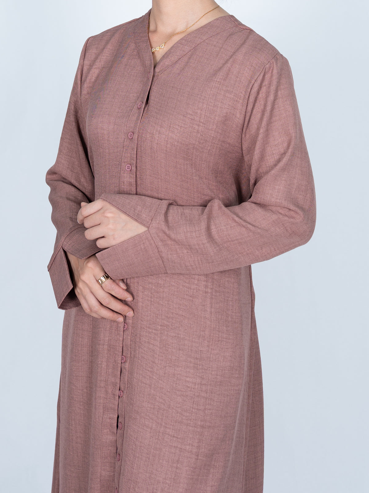 FUMIDAR Lina Tie-Waist Longline Abaya in Dusty Pink — view 8